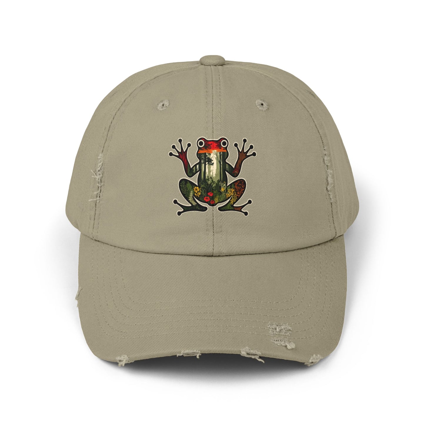 Forest Frog Unisex Distressed Cap - Casual Streetwear Hat for Everyday Use - Great for Reptile Lovers