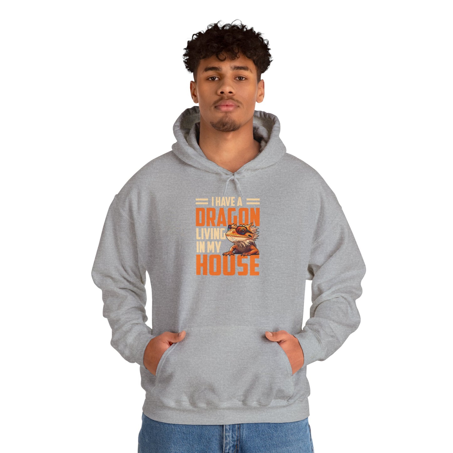 "Dragon Living In My House" Unisex Hooded Sweatshirt with Bold Print - Great for Reptile Lovers