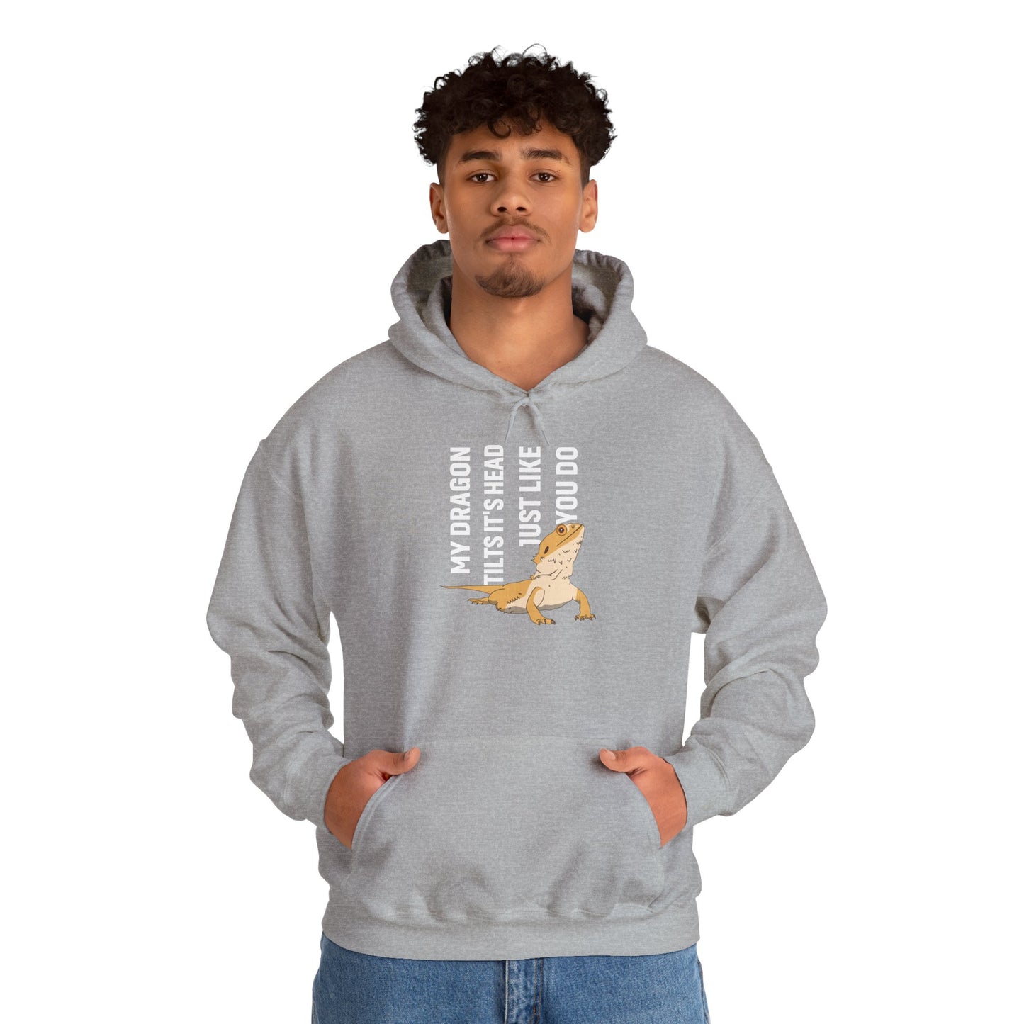"My Dragon Tilts It's Head" Unisex Hooded Sweatshirt with Bold Print - Great for Reptile Lovers