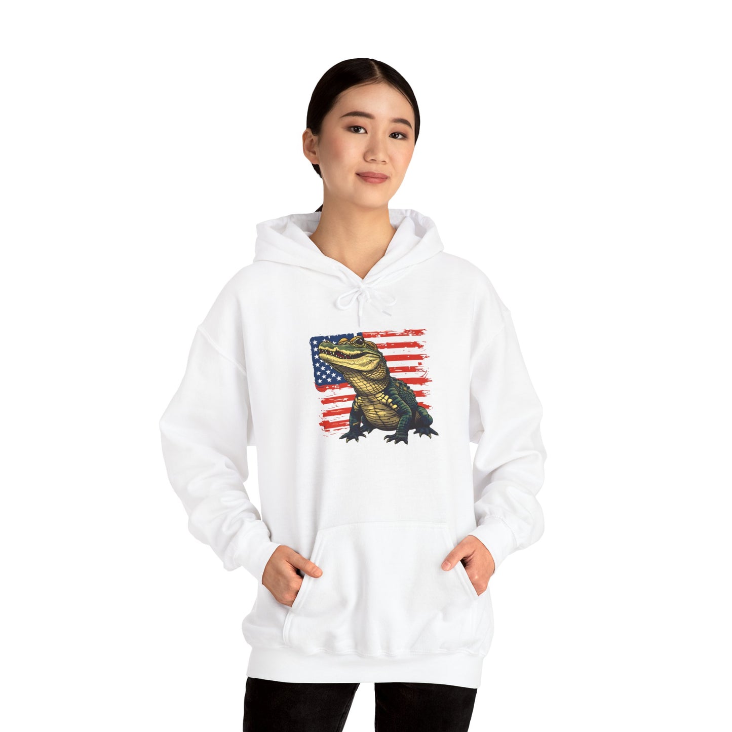 Flag Gator Cozy Unisex Hooded Sweatshirt with Bold Print - Great for Reptile Lovers