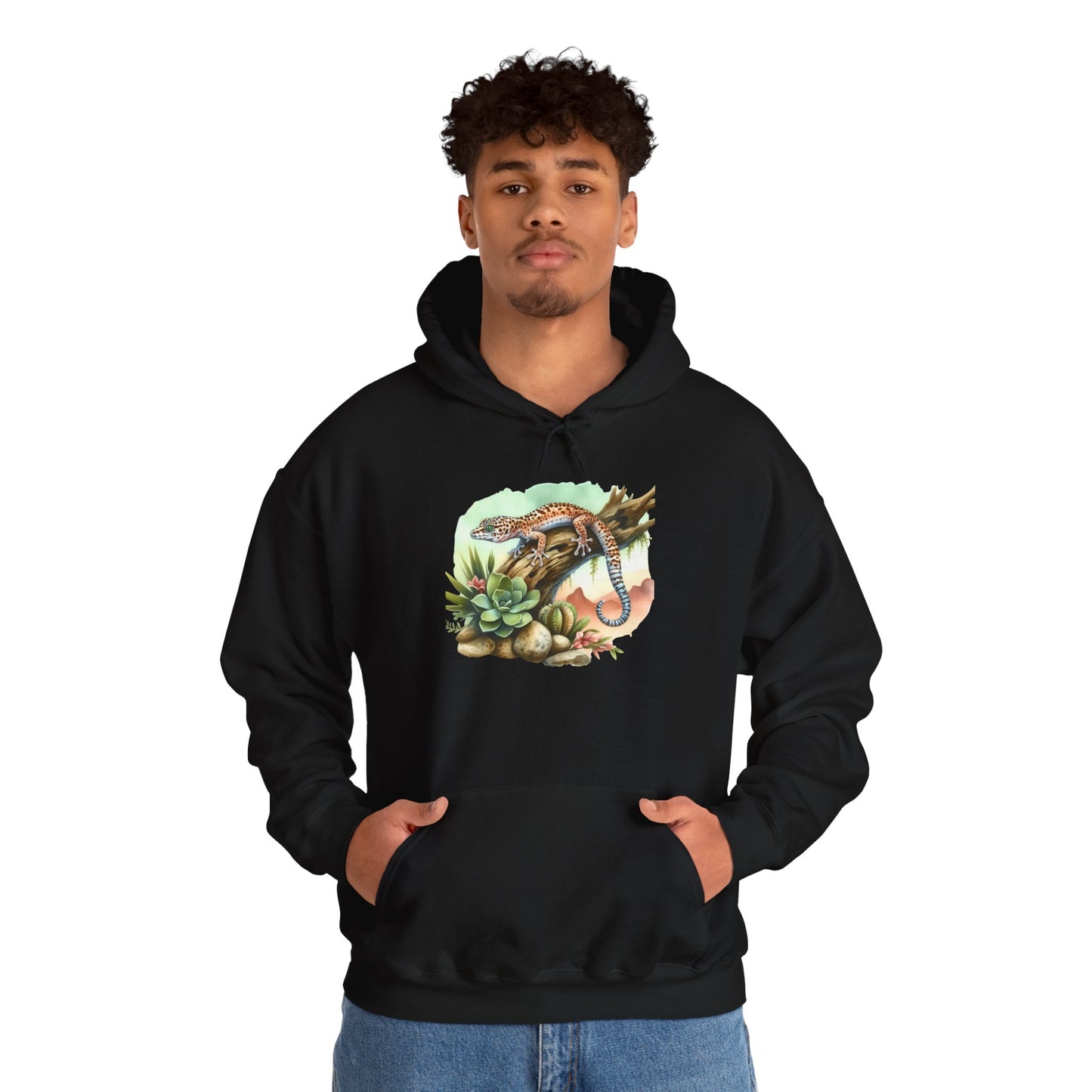 Gecko in a Tree Unisex Hooded Sweatshirt with Bold Print - Great for Reptile Lovers