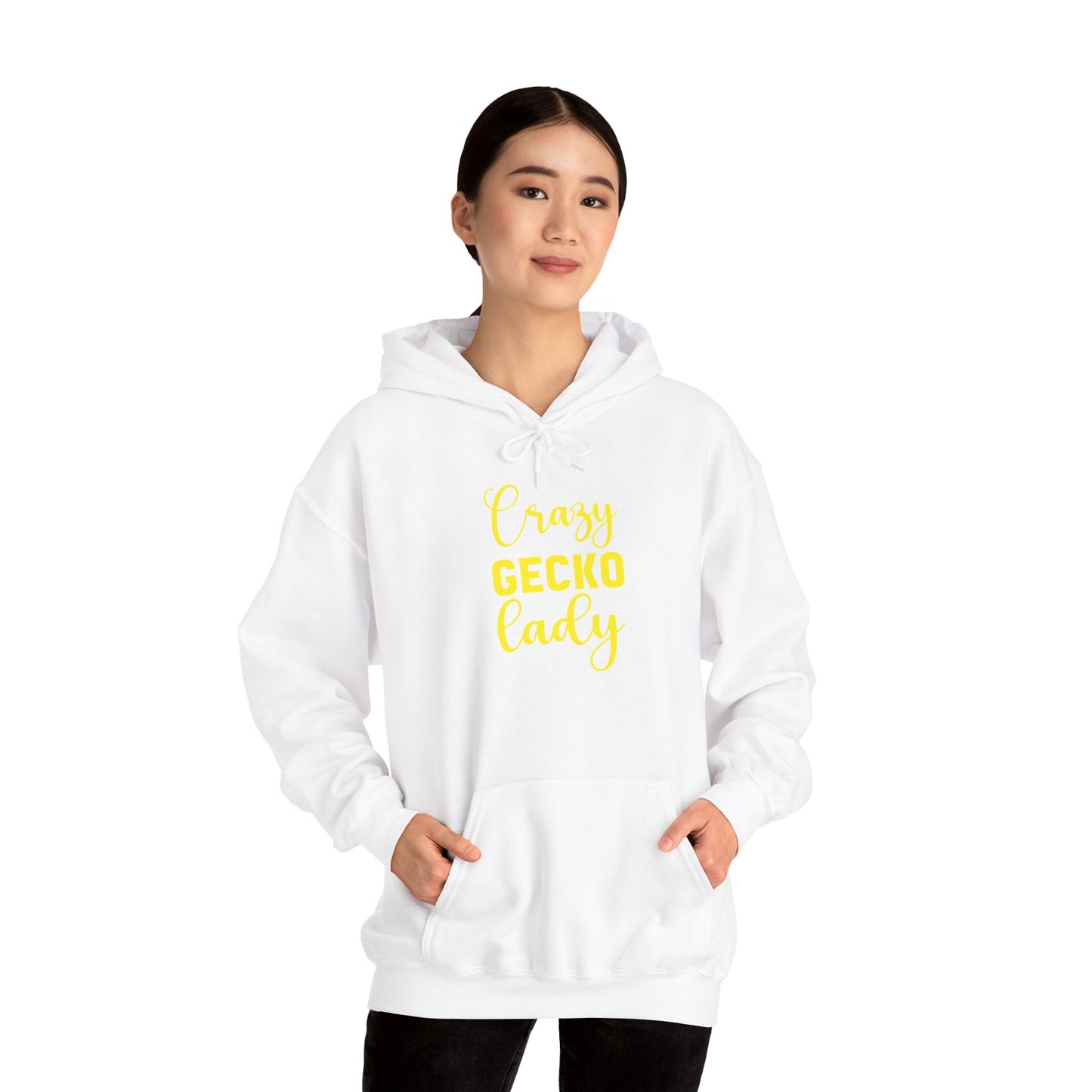 "Crazy Gecko Lady" Unisex Hooded Sweatshirt with Bold Print - Great for Reptile Lovers