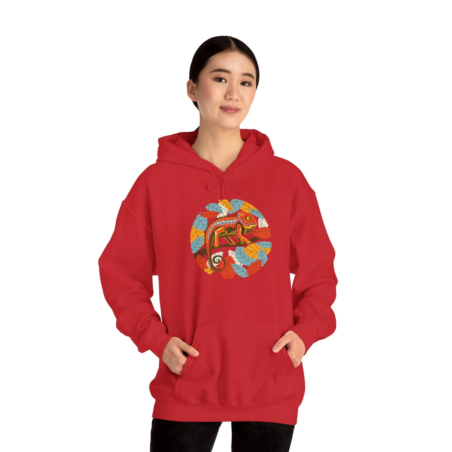Colorful Chameleon Unisex Hooded Sweatshirt with Bold Print - Great for Reptile Lovers