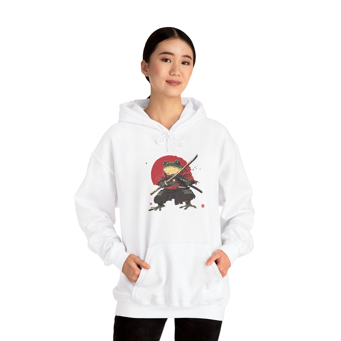 Samurai Frog Unisex Hooded Sweatshirt with Bold Print - Great for Reptile Lovers