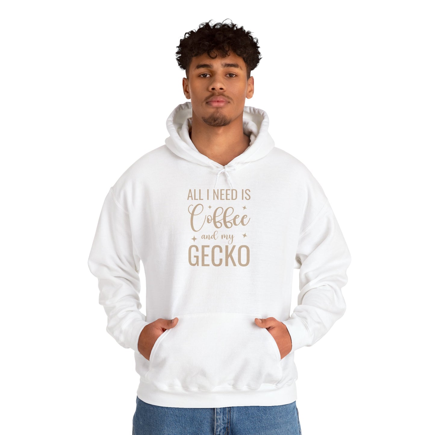 "Coffee and My Gecko" Unisex Hooded Sweatshirt with Bold Print - Great for Reptile Lovers