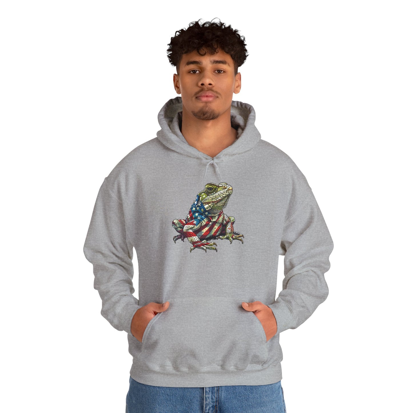 Flag Lizard Cozy Unisex Hooded Sweatshirt with Bold Print - Great for Reptile Lovers