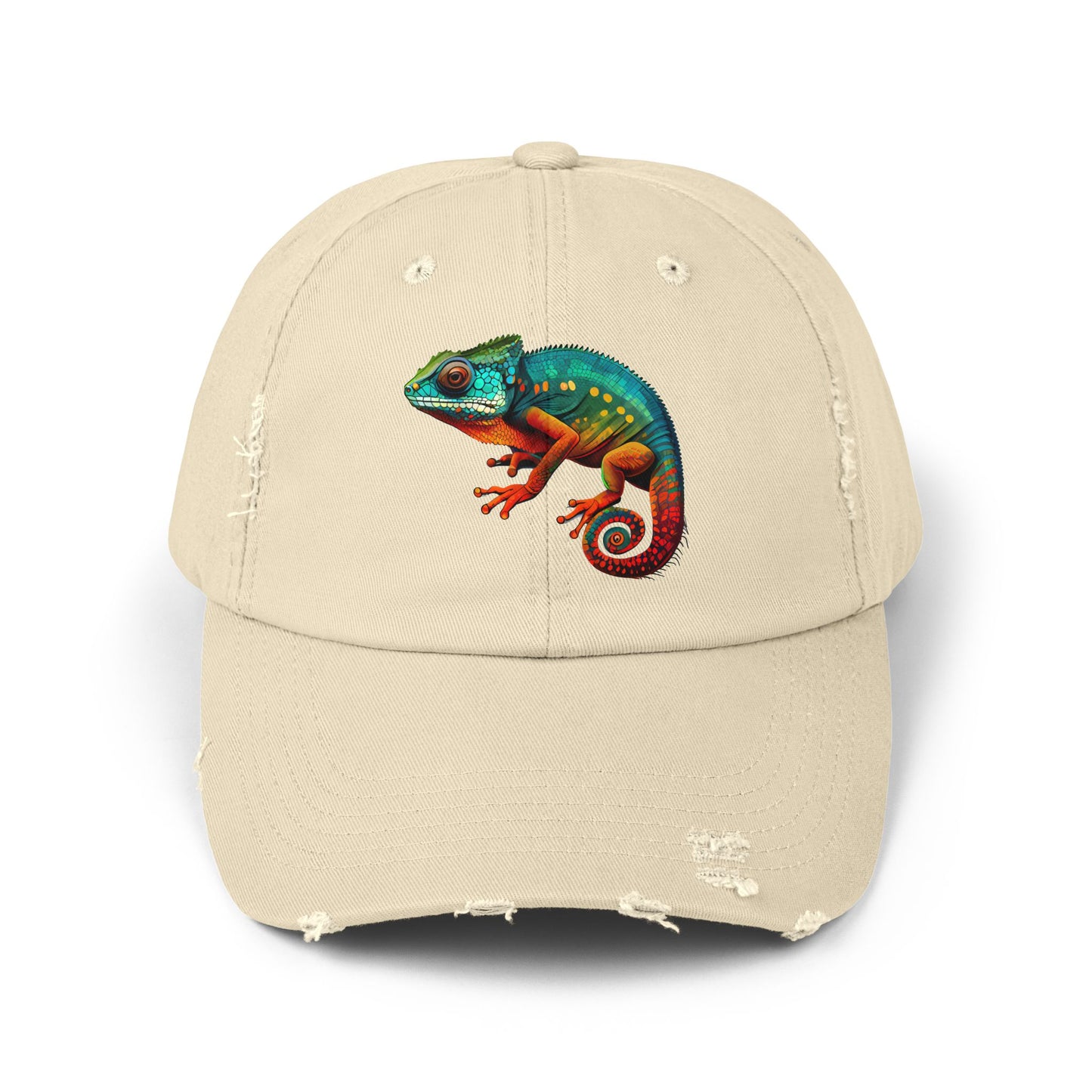 Chameleon Unisex Distressed Cap - Casual Streetwear Hat for Everyday Use - Great for Reptile Lovers