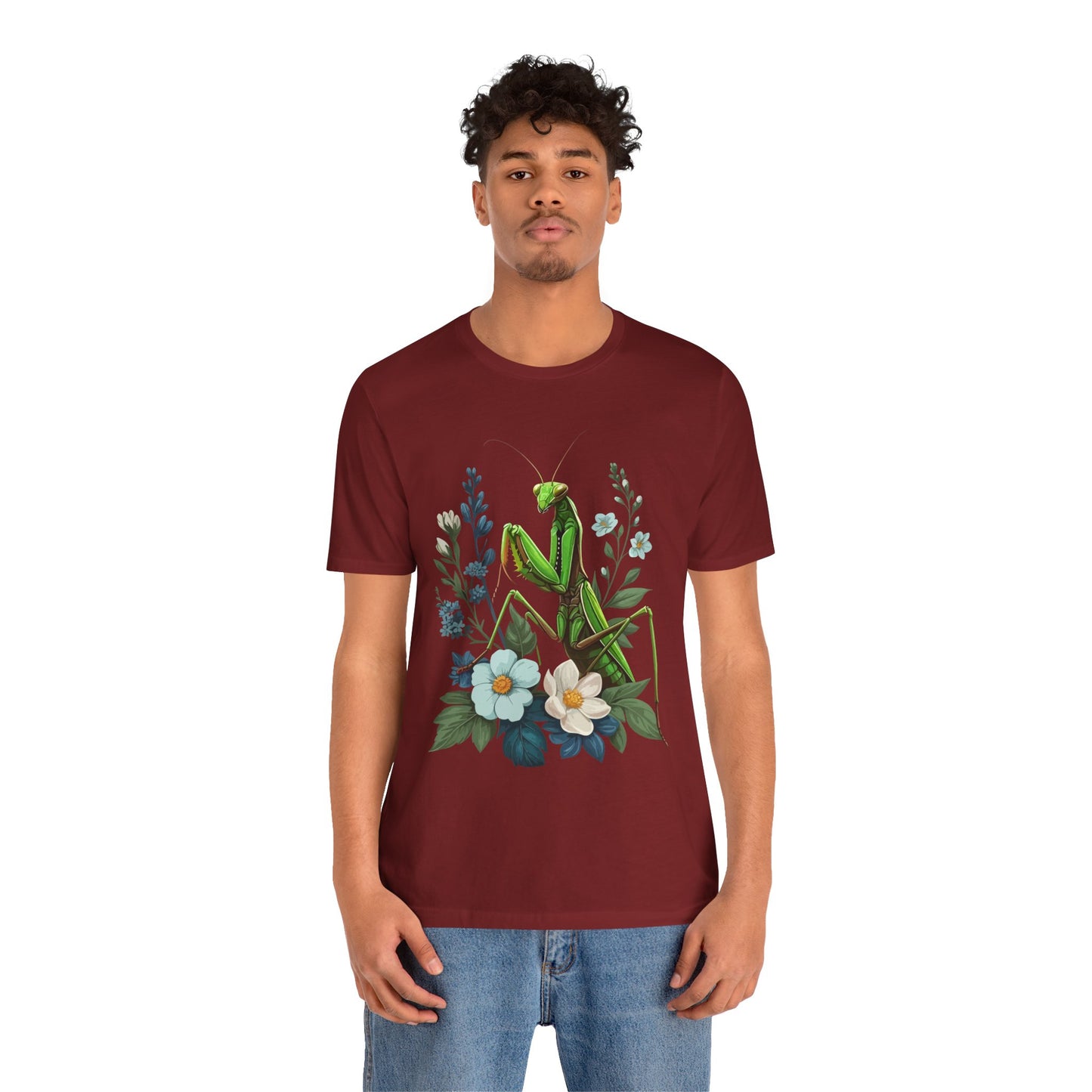 Mantis in the Flowers Unisex Jersey Tee - Casual Everyday Wear - Great for Insect Lovers