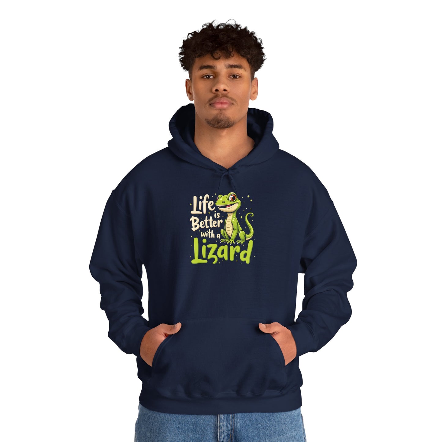 "Life is Better with a Lizard" Cozy Unisex Hooded Sweatshirt with Bold Print - Great for Reptile Lovers