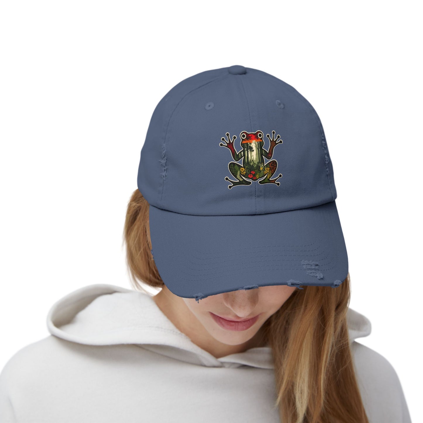 Forest Frog Unisex Distressed Cap - Casual Streetwear Hat for Everyday Use - Great for Reptile Lovers