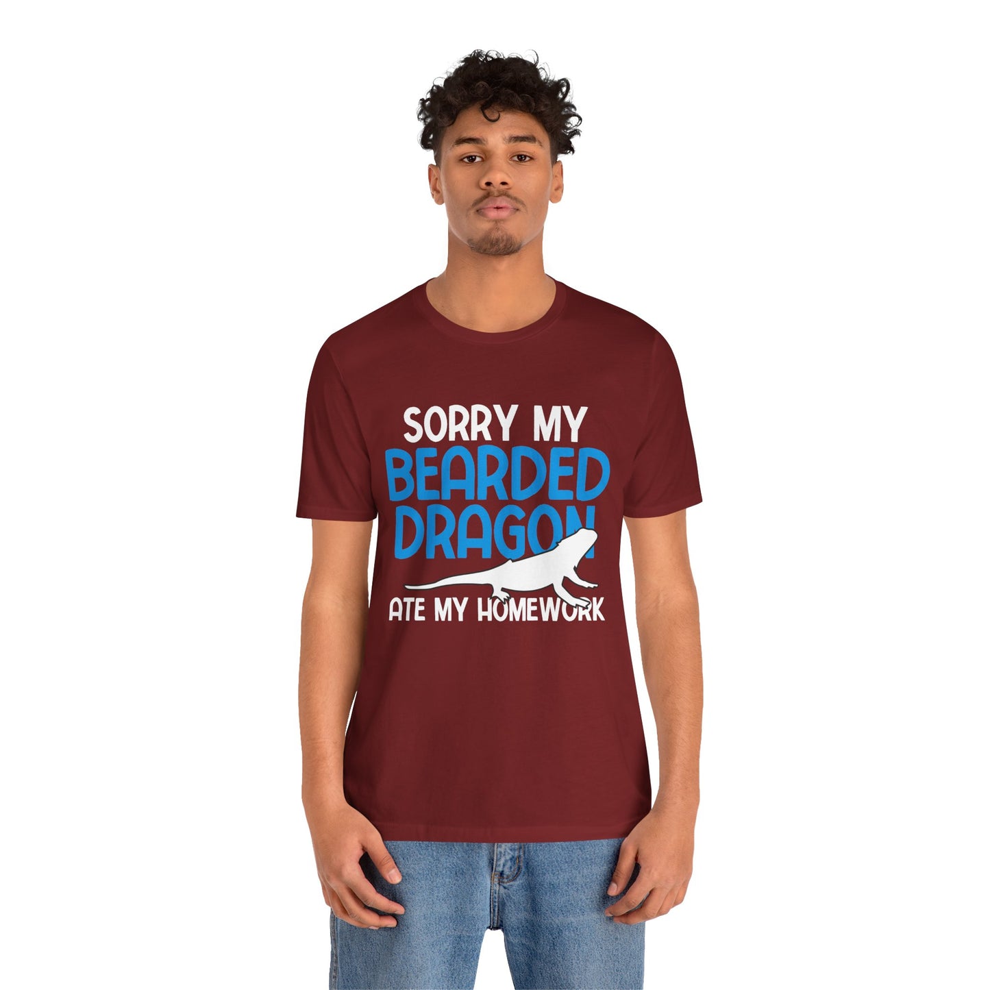 "Bearded Dragon Ate My Homework" Unisex Jersey Tee - Casual Everyday Wear - Great for Reptile Lovers