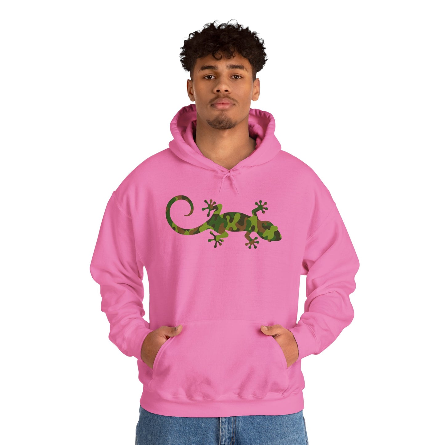 Camo Gecko Unisex Hooded Sweatshirt with Bold Print - Great for Reptile Lovers