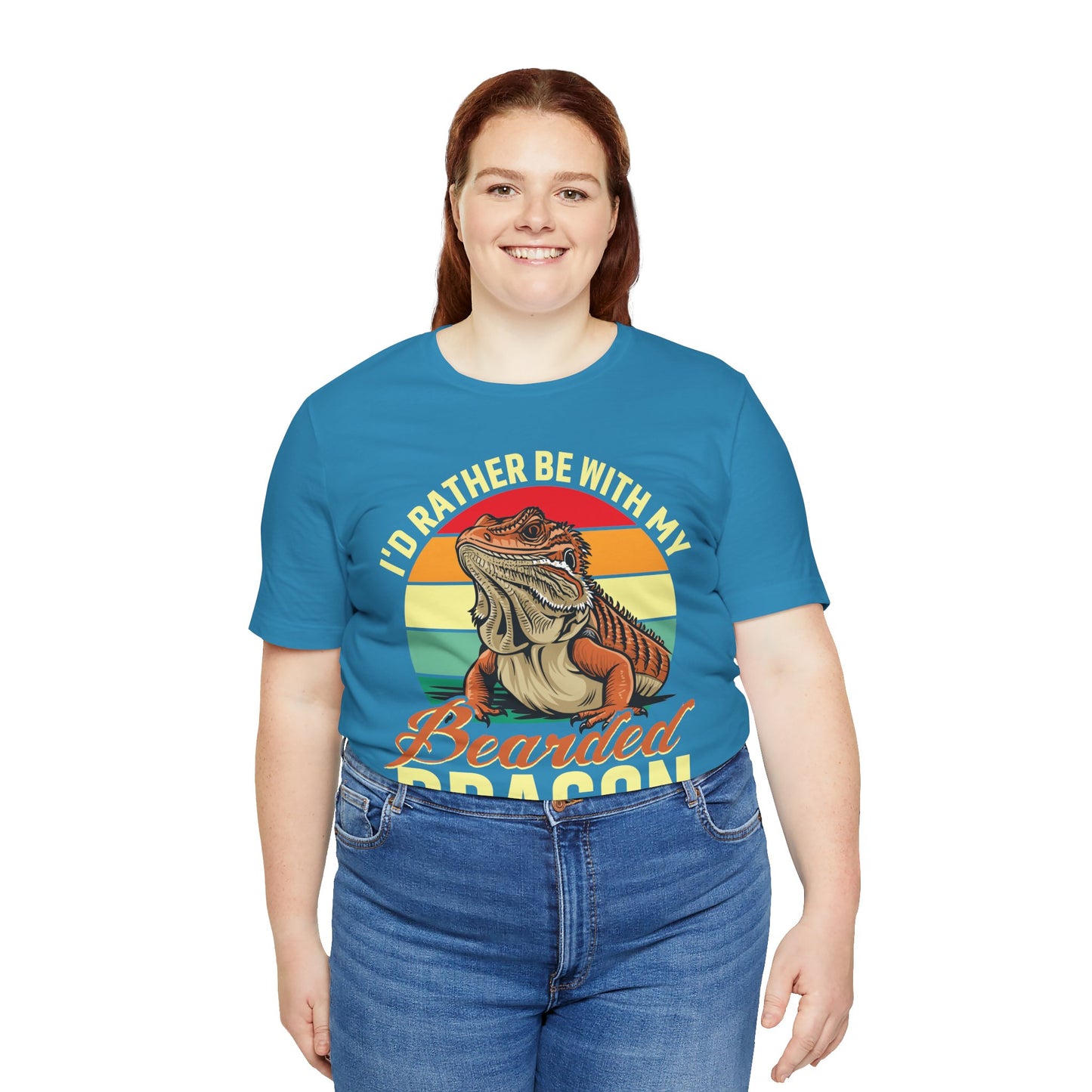 "I'd Rather Be With My Bearded Dragon" Print Unisex Jersey Tee - Casual Everyday Wear - Great for Reptile Lovers