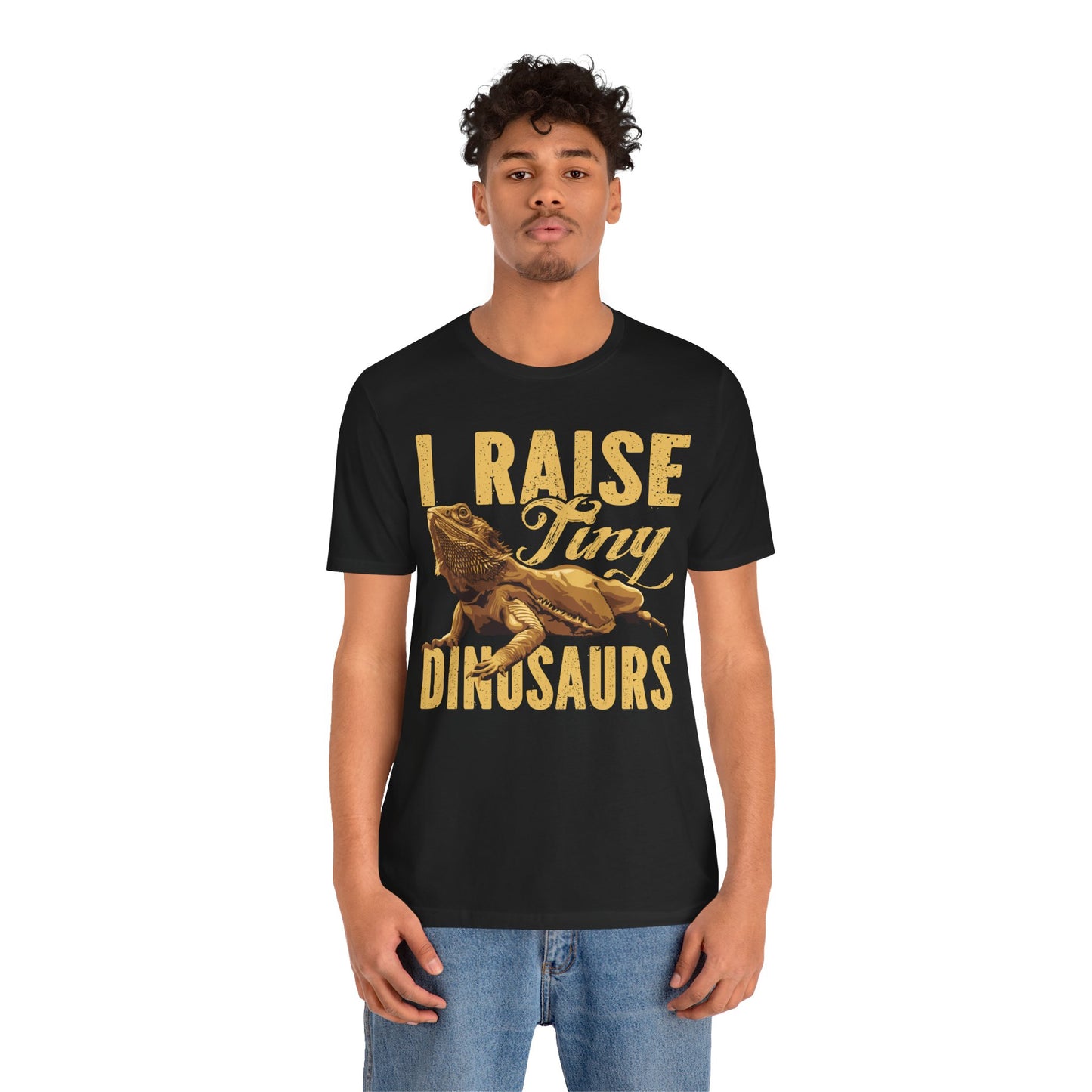 "I Raise Tiny Dinosaurs" Bearded Dragon Print Unisex Jersey Tee - Casual Everyday Wear - Great for Reptile Lovers