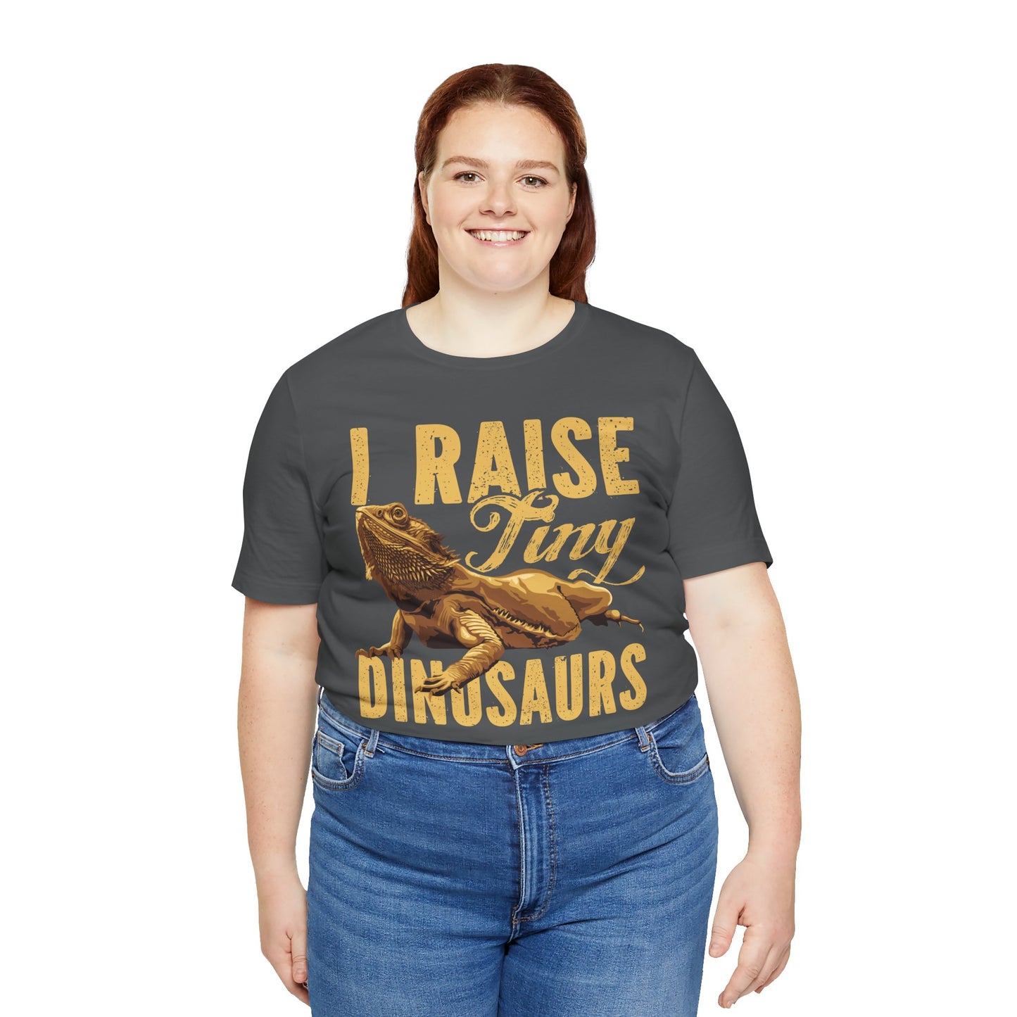 "I Raise Tiny Dinosaurs" Bearded Dragon Print Unisex Jersey Tee - Casual Everyday Wear - Great for Reptile Lovers