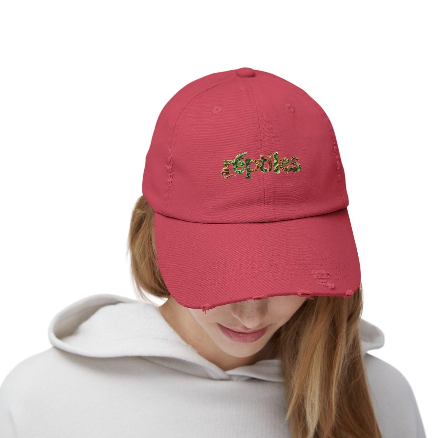 Reptiles Lettering Unisex Distressed Cap - Casual Streetwear Hat for Everyday Use - Great for Reptile Lovers