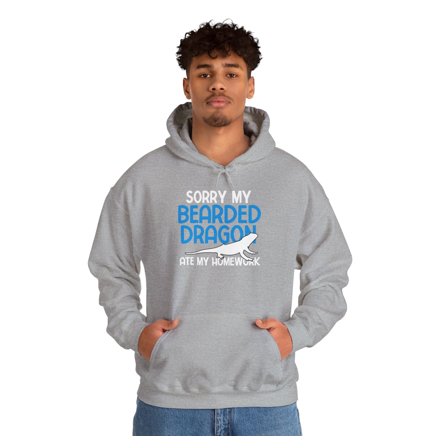 "Bearded Dragon Ate My Homework" Unisex Hooded Sweatshirt with Bold Print - Great for Reptile Lovers