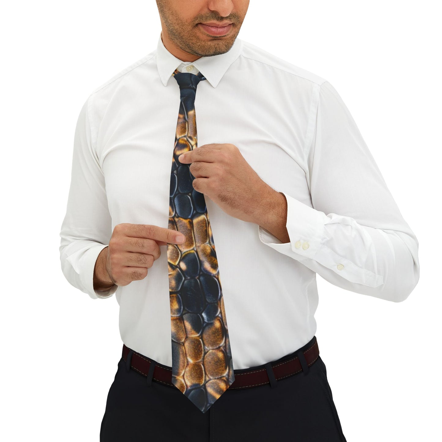 Snakeskin Necktie - Stylish Black Tan Tie for Wedding Guests & Reptile Lover Gift