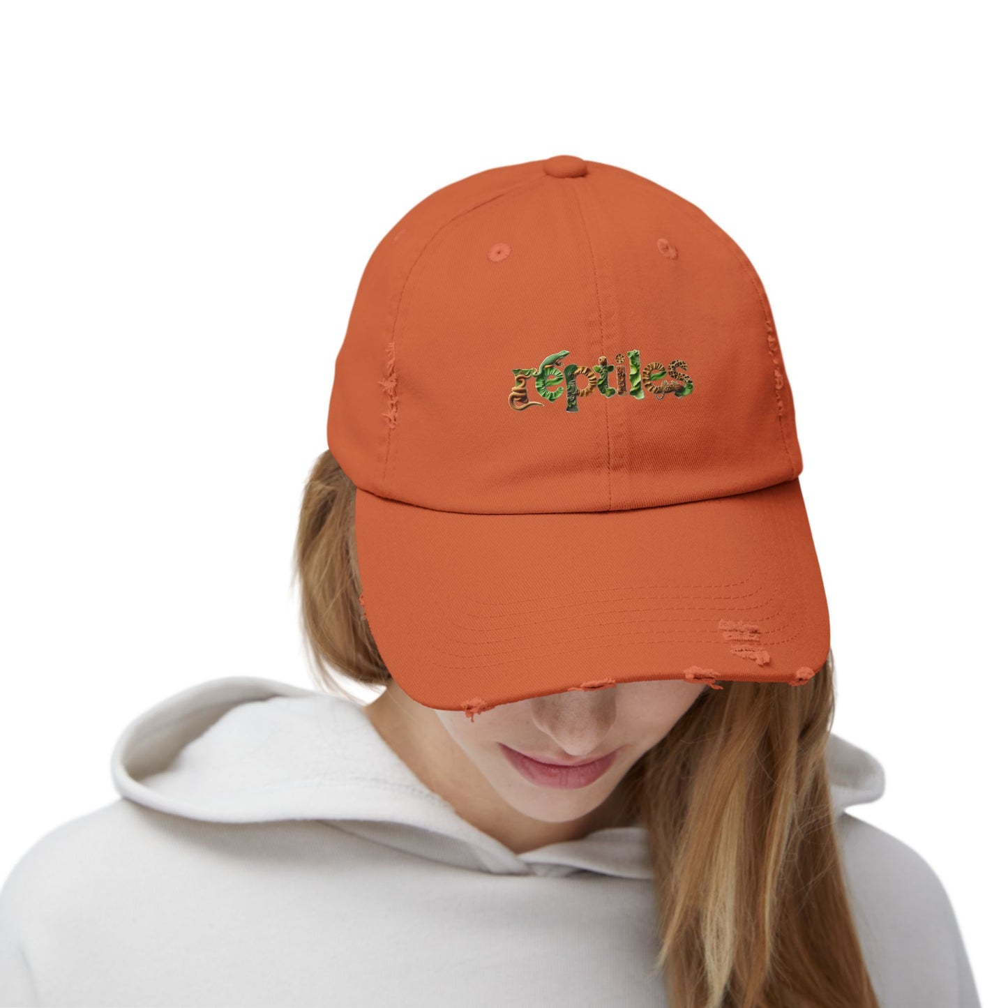 Reptiles Lettering Unisex Distressed Cap - Casual Streetwear Hat for Everyday Use - Great for Reptile Lovers