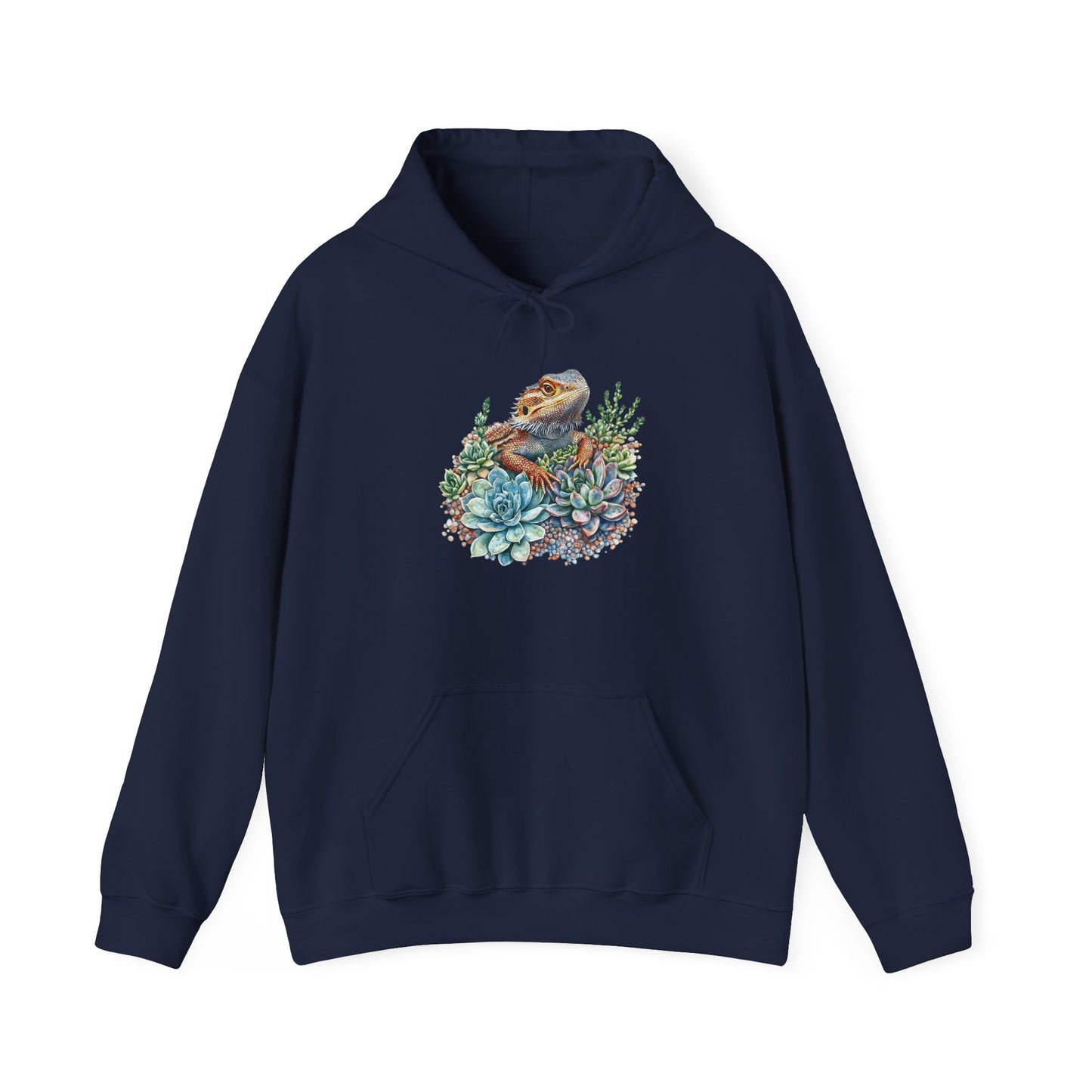 Beardie in the Succulents Unisex Hooded Sweatshirt with Bold Print - Great for Reptile Lovers
