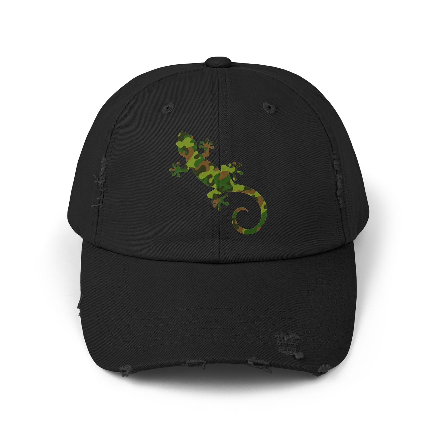 Camo Gecko Unisex Distressed Cap - Casual Streetwear Hat for Everyday Use - Great for Reptile Lovers