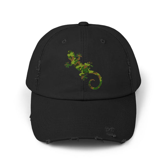 Camo Gecko Unisex Distressed Cap - Casual Streetwear Hat for Everyday Use - Great for Reptile Lovers
