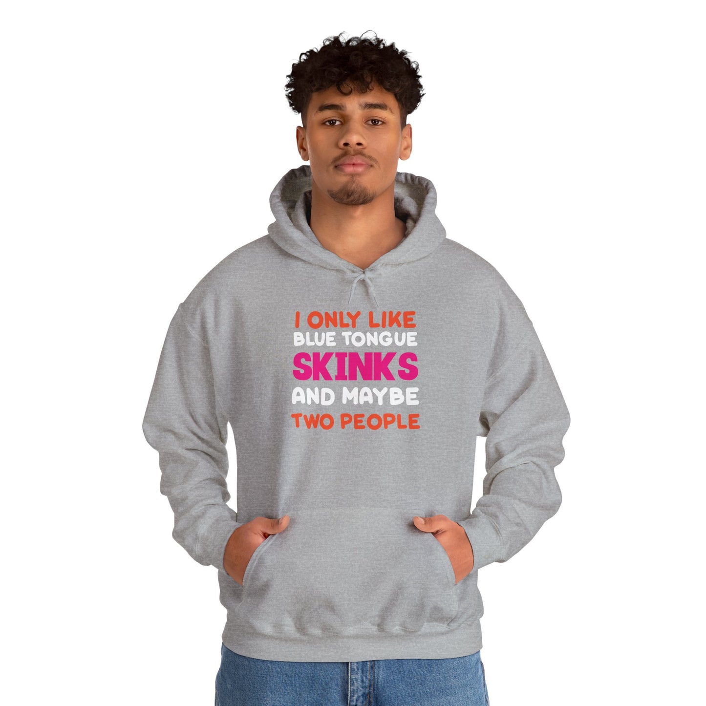 "Blue Tongue Skinks and Maybe 2 People" Unisex Hooded Sweatshirt with Bold Print - Great for Reptile Lovers