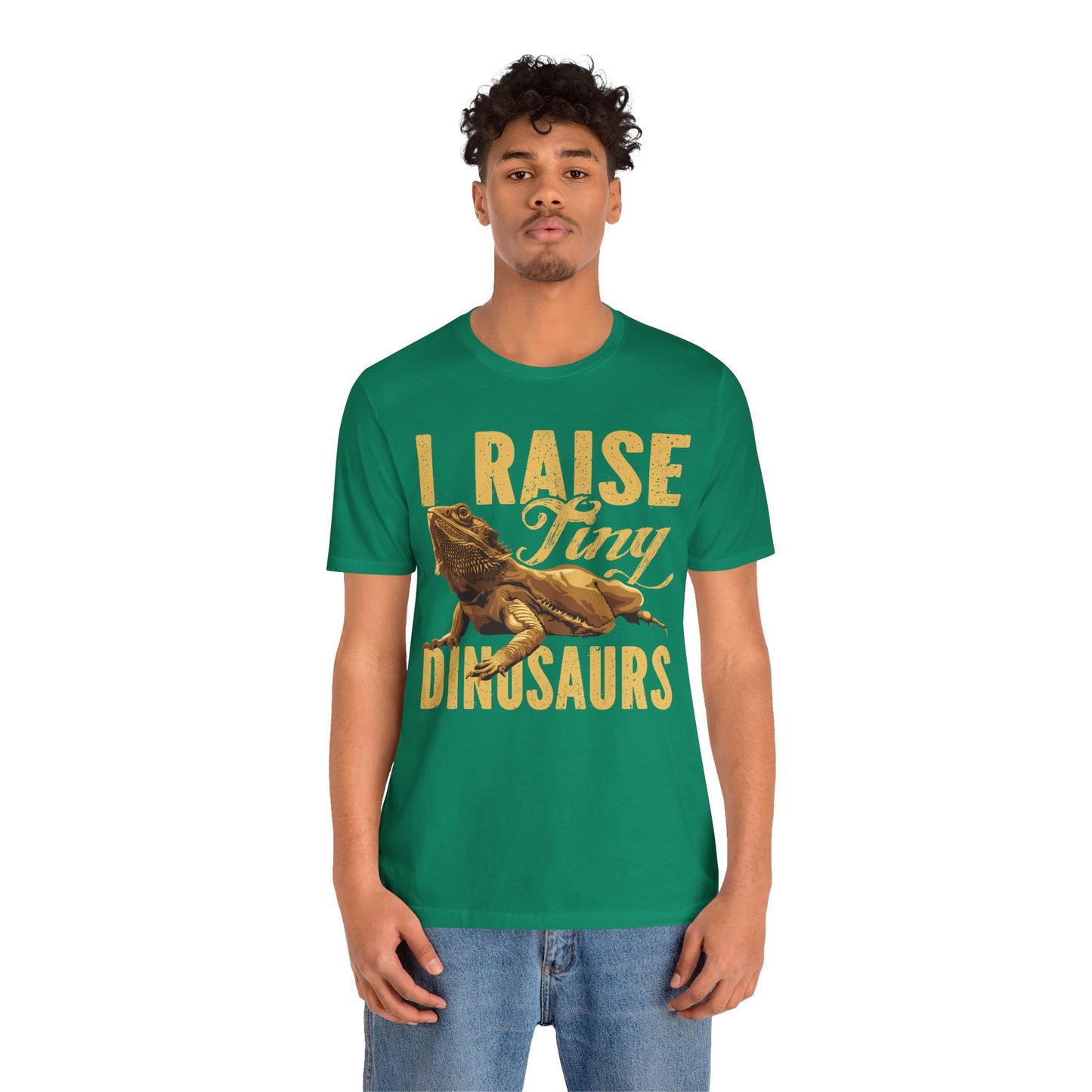 "I Raise Tiny Dinosaurs" Bearded Dragon Print Unisex Jersey Tee - Casual Everyday Wear - Great for Reptile Lovers