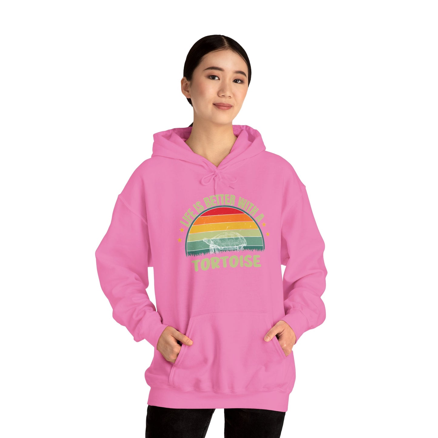 "Life is Better with a Tortoise" Unisex Hooded Sweatshirt with Bold Print - Great for Reptile Lovers