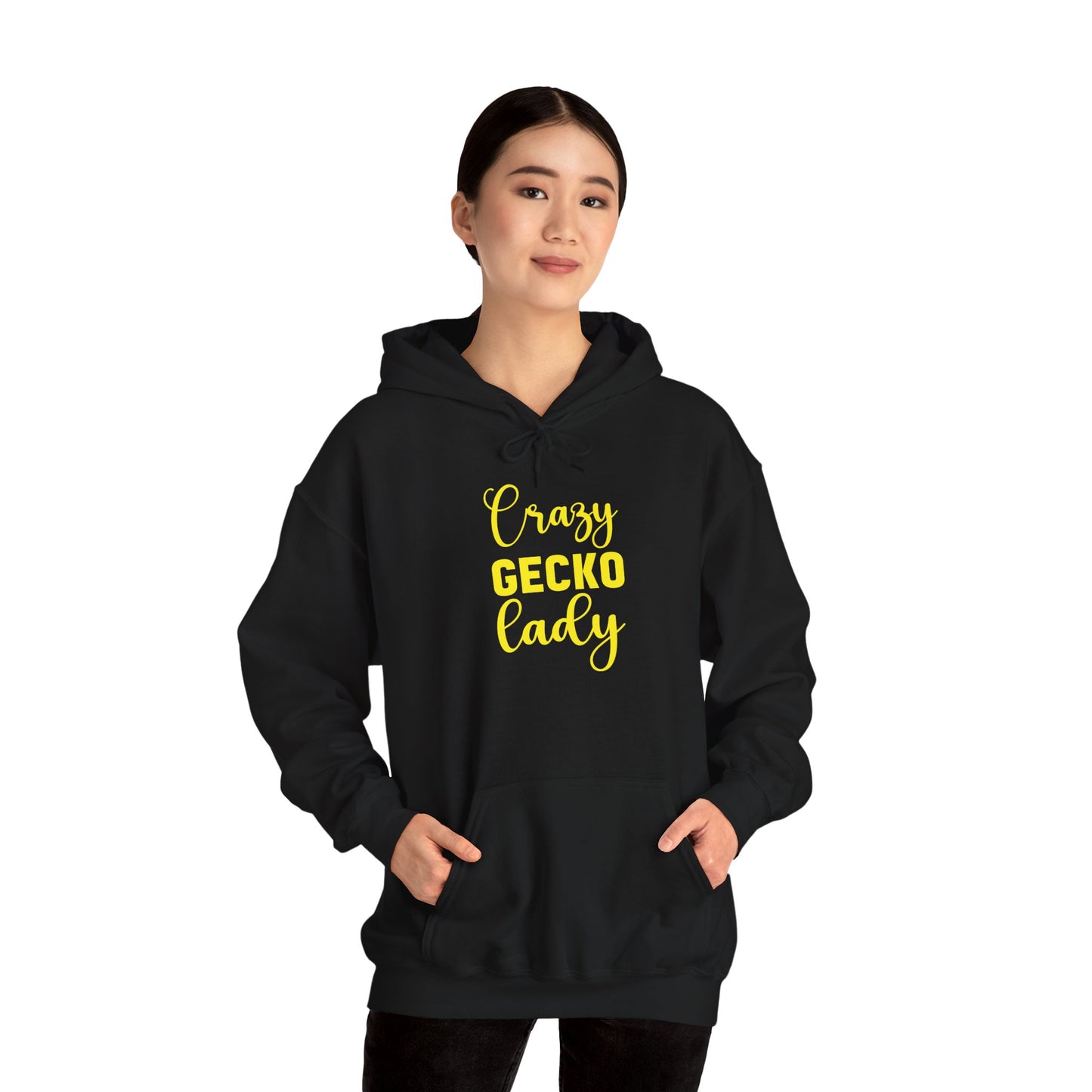 "Crazy Gecko Lady" Unisex Hooded Sweatshirt with Bold Print - Great for Reptile Lovers