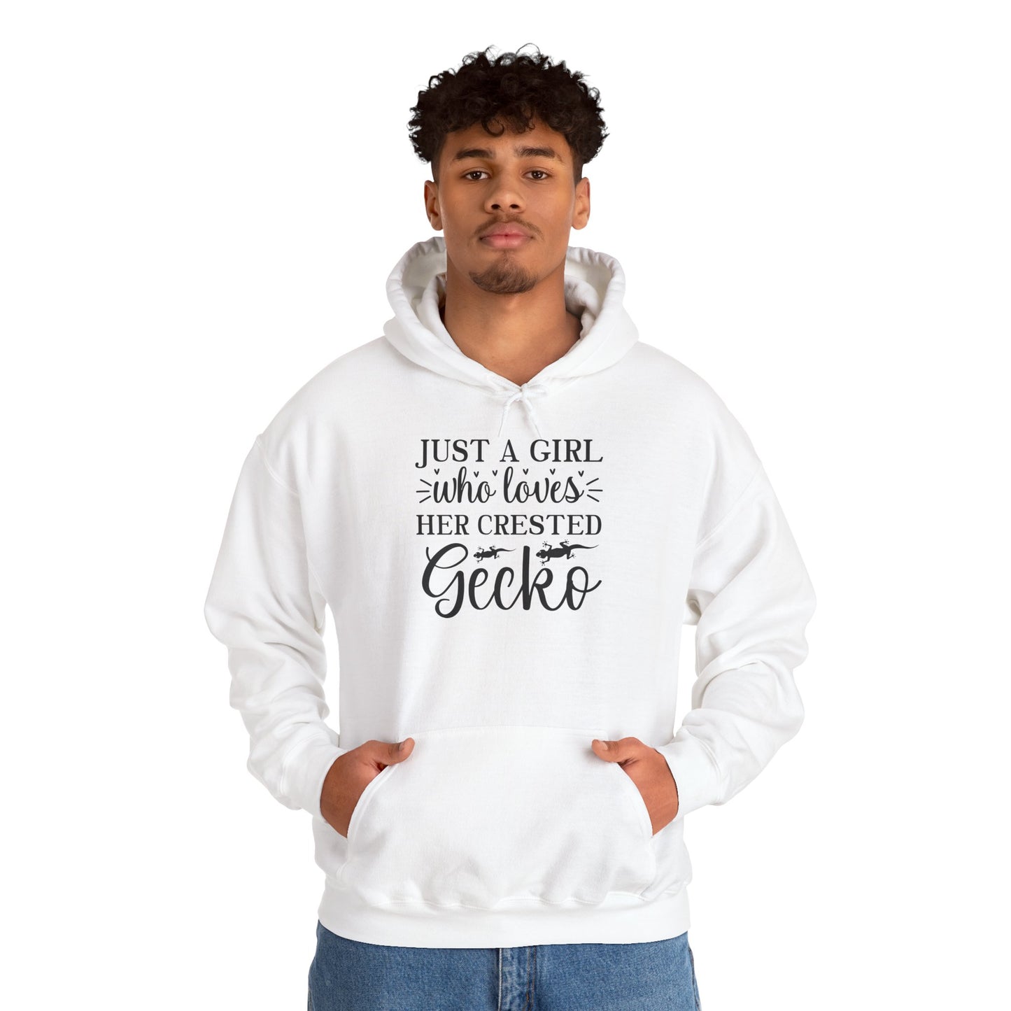 "Just a Girl Who Loves Her Crested Gecko" Unisex Hooded Sweatshirt with Bold Print - Great for Reptile Lovers