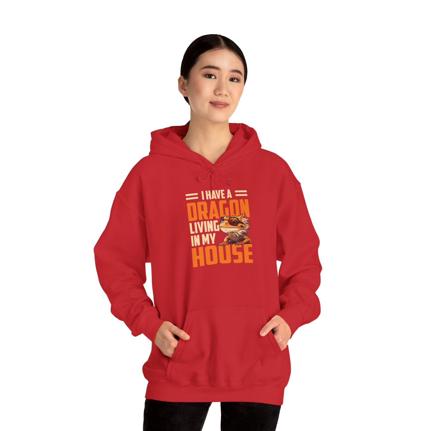 "Dragon Living In My House" Unisex Hooded Sweatshirt with Bold Print - Great for Reptile Lovers