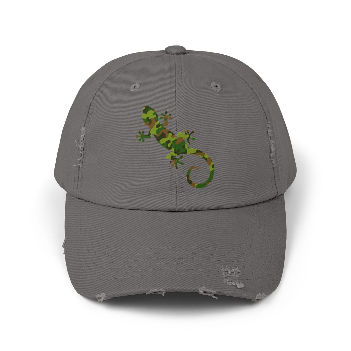 Camo Gecko Unisex Distressed Cap - Casual Streetwear Hat for Everyday Use - Great for Reptile Lovers