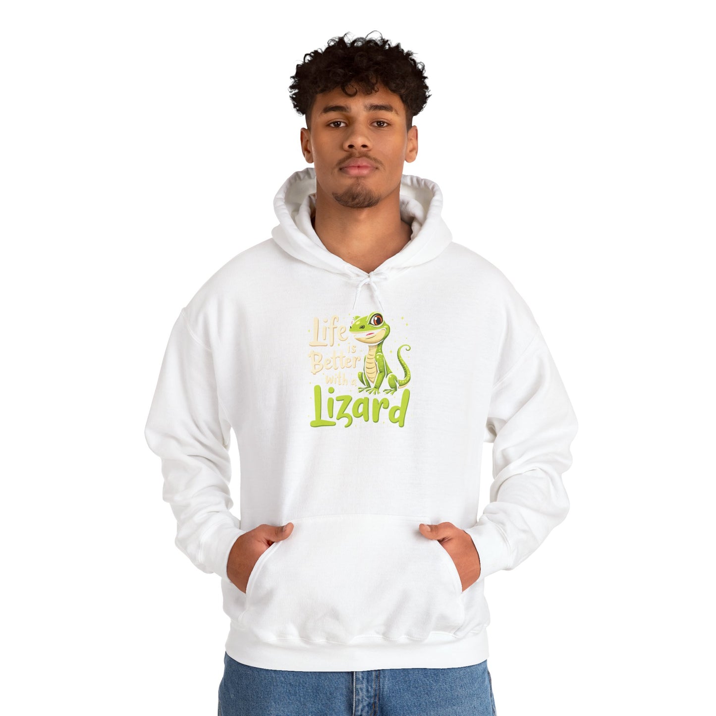 "Life is Better with a Lizard" Cozy Unisex Hooded Sweatshirt with Bold Print - Great for Reptile Lovers