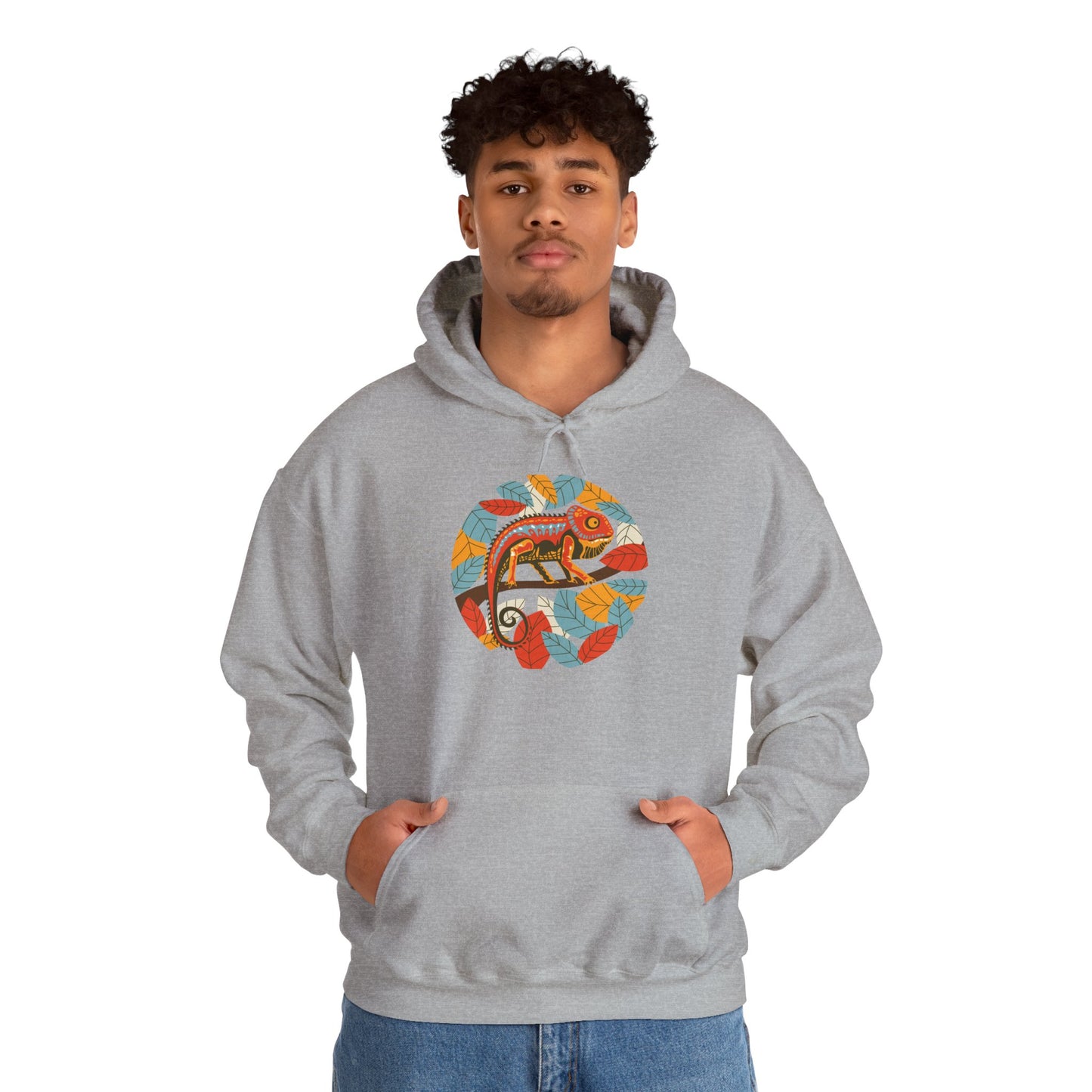 Colorful Chameleon Unisex Hooded Sweatshirt with Bold Print - Great for Reptile Lovers