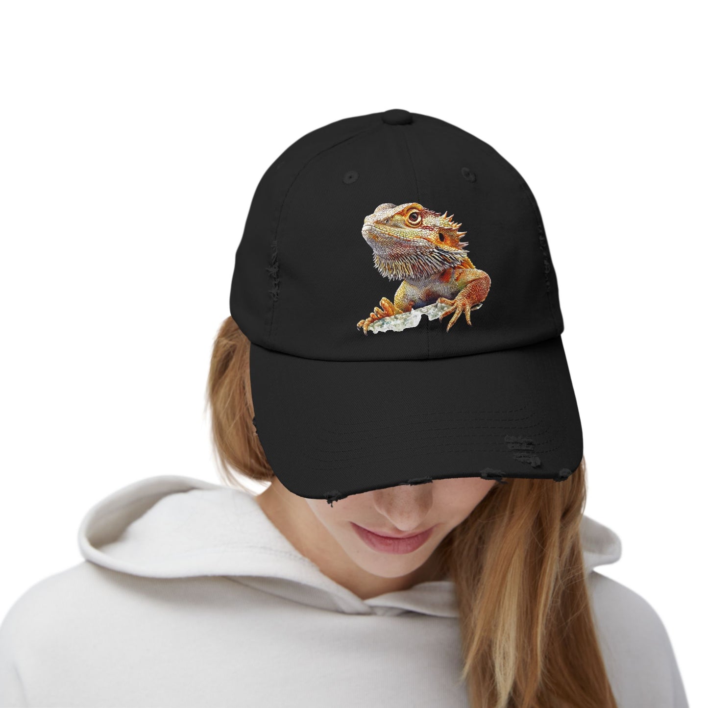 Bearded Dragon Unisex Distressed Cap - Casual Streetwear Hat for Everyday Use - Great for Reptile Lovers