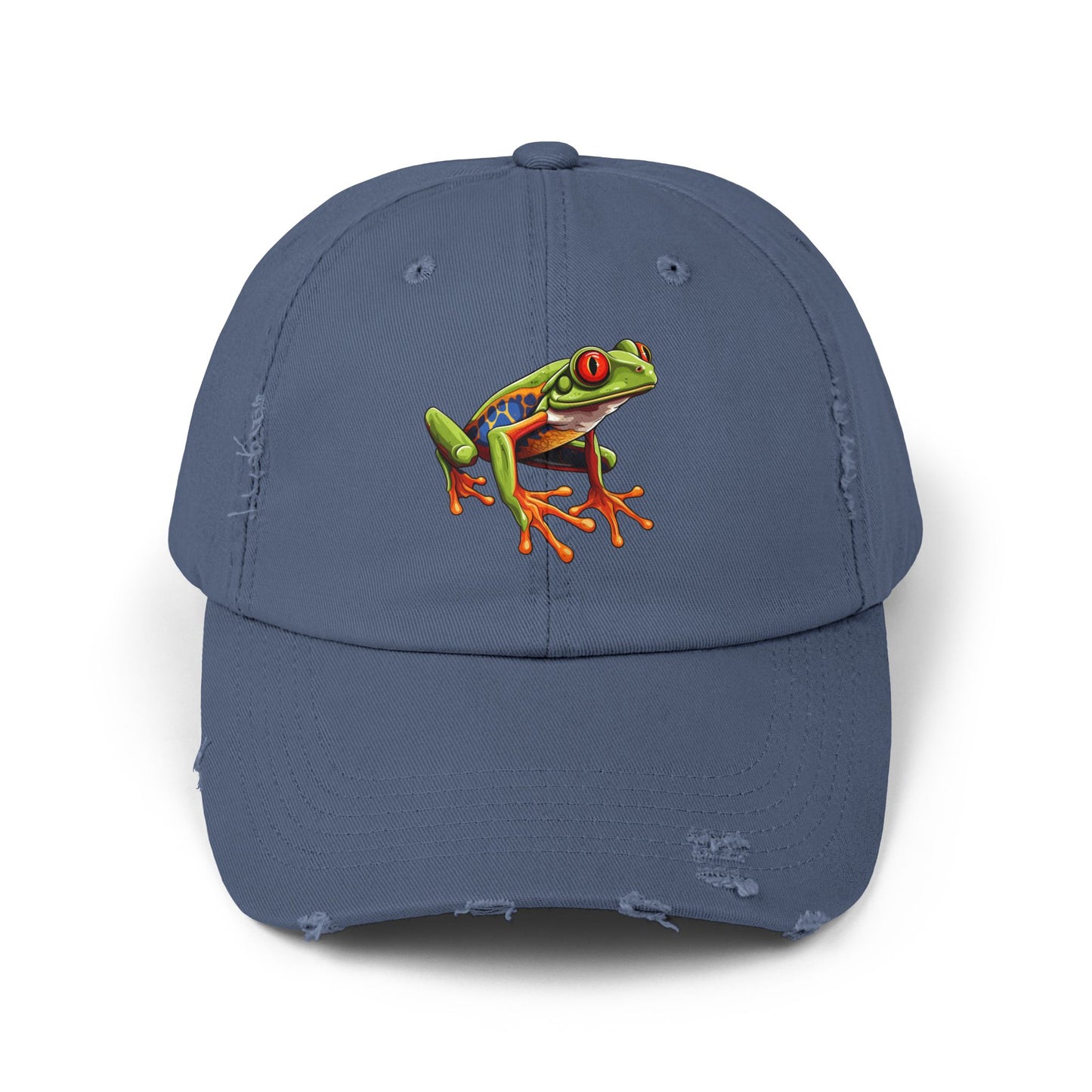 Red-Eyed Tree Frog Unisex Distressed Cap - Casual Streetwear Hat for Everyday Use - Great for Reptile Lovers