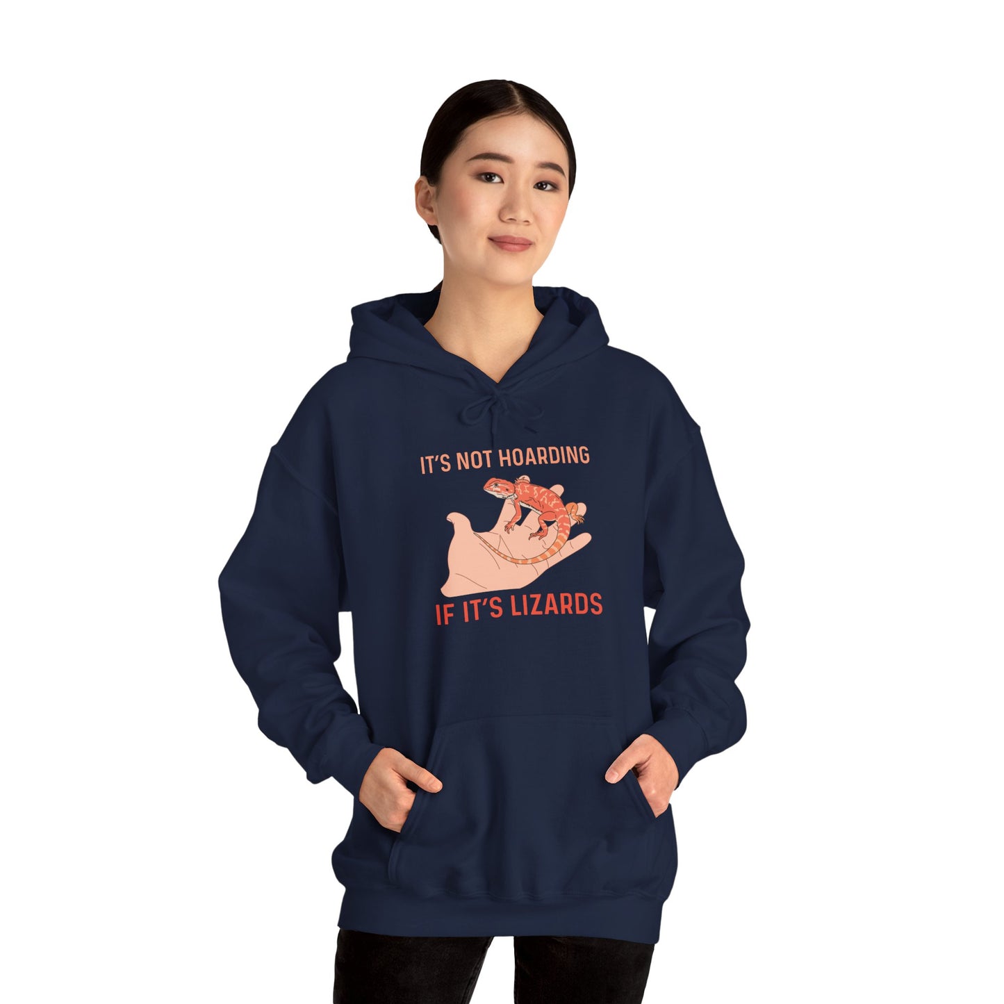 "Not Hoarding If It's Lizards"" Unisex Hooded Sweatshirt with Bold Print - Great for Reptile Lovers
