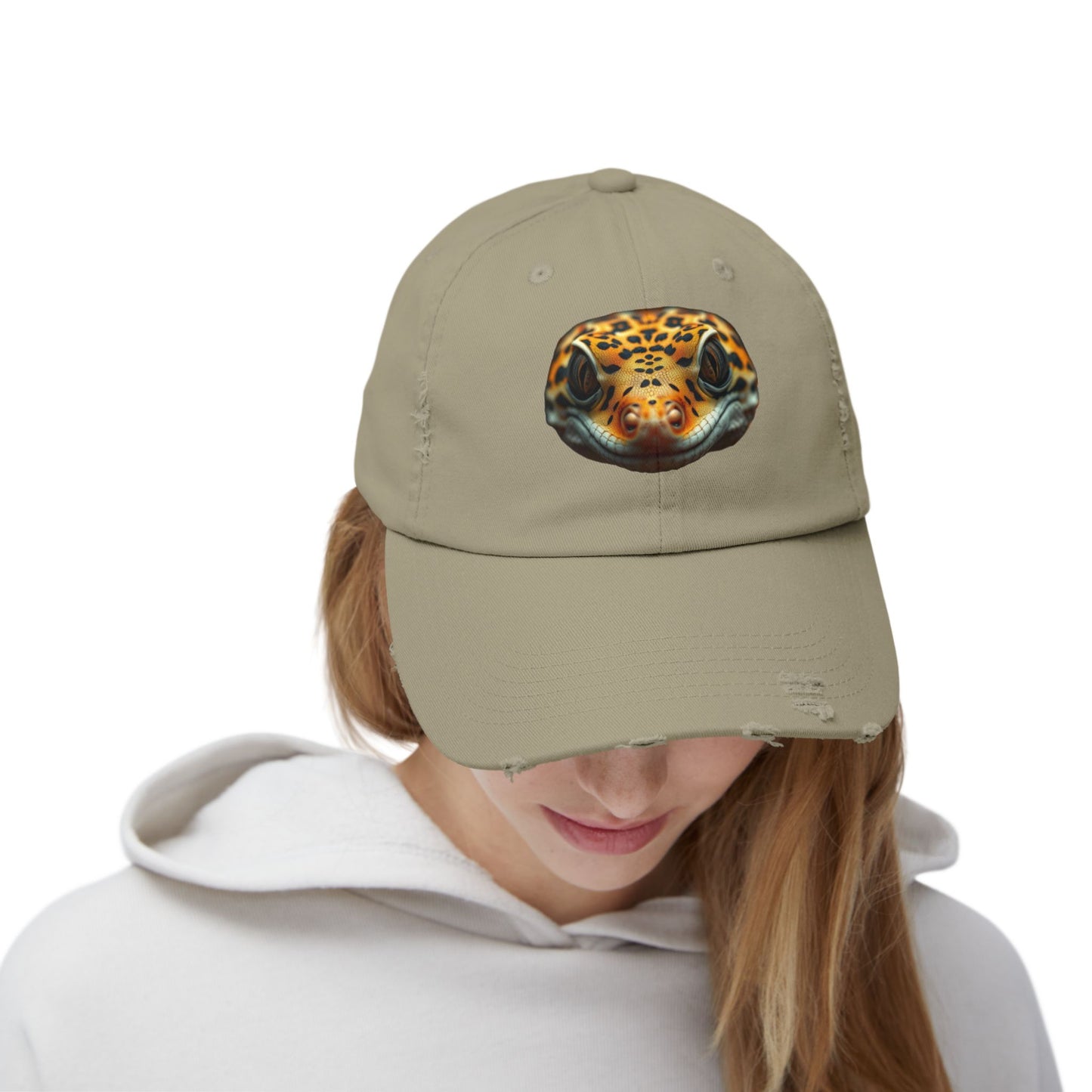 Leopard Gecko Unisex Distressed Cap - Casual Streetwear Hat for Everyday Use - Great for Reptile Lovers
