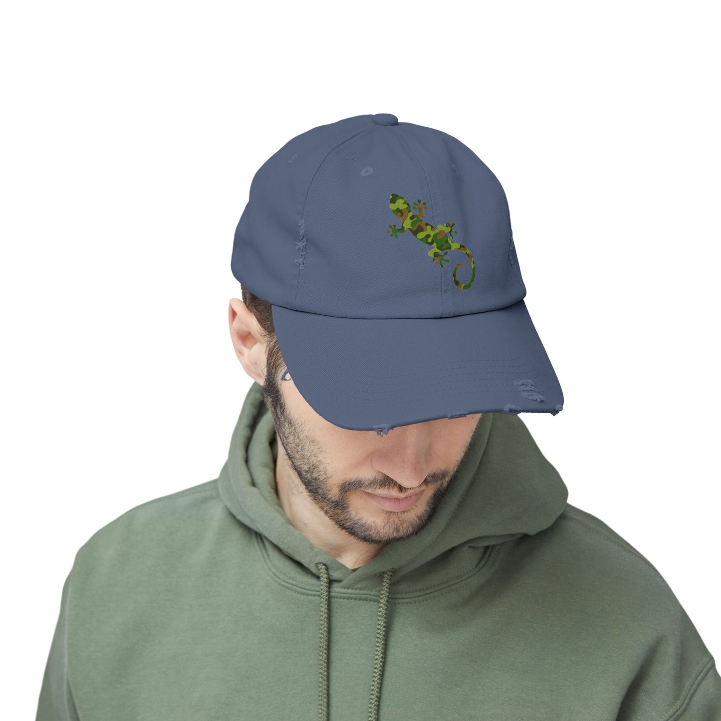 Camo Gecko Unisex Distressed Cap - Casual Streetwear Hat for Everyday Use - Great for Reptile Lovers
