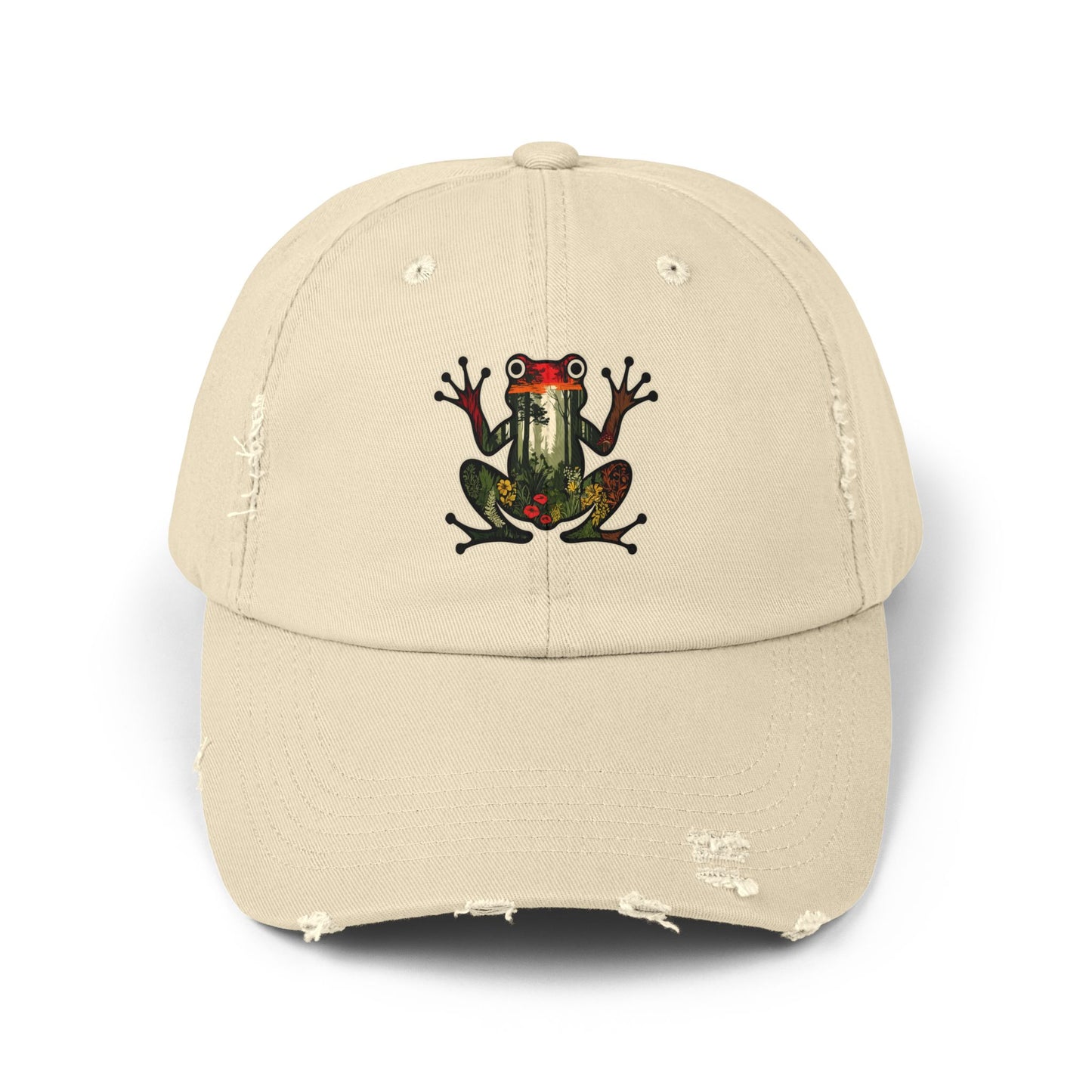 Forest Frog Unisex Distressed Cap - Casual Streetwear Hat for Everyday Use - Great for Reptile Lovers