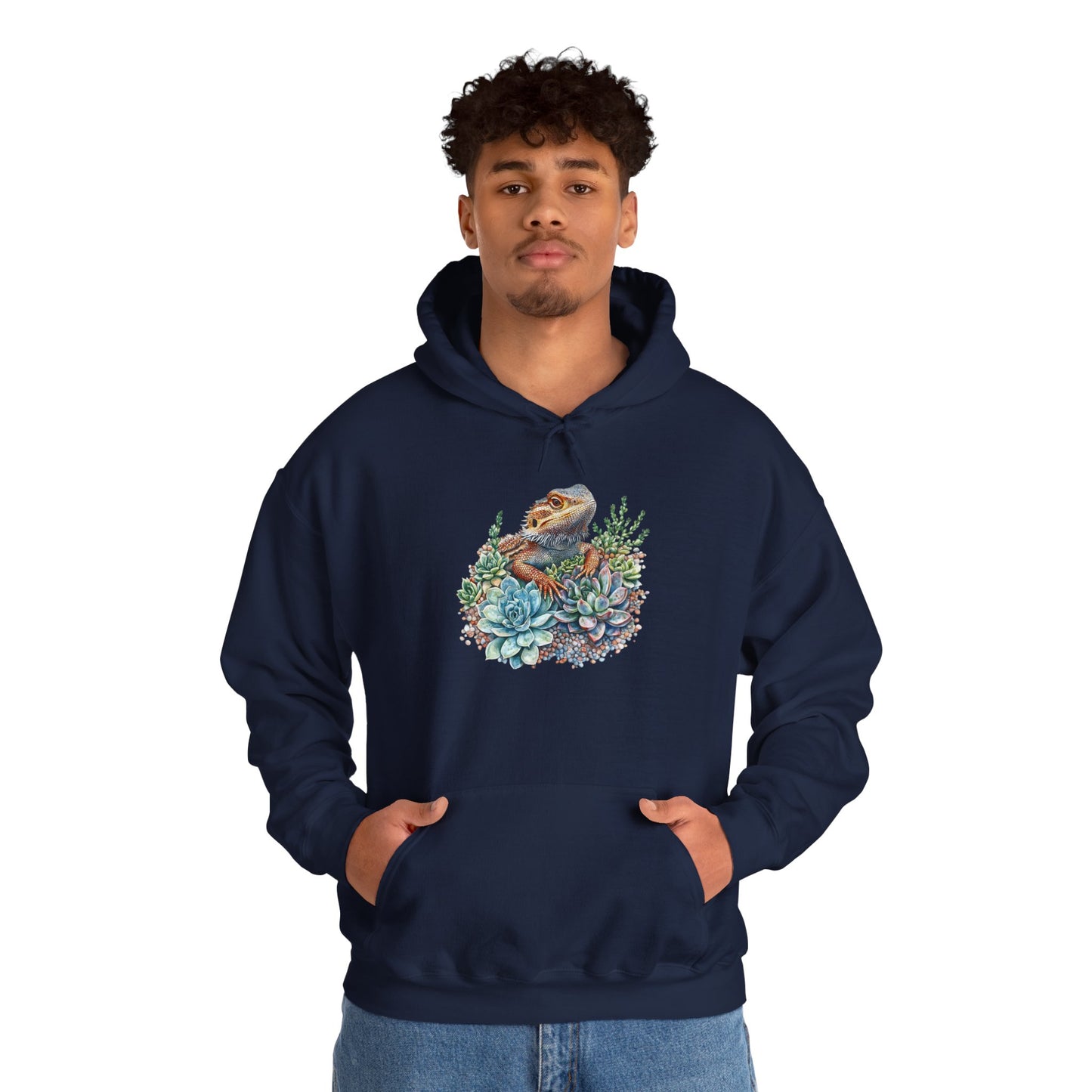Beardie in the Succulents Unisex Hooded Sweatshirt with Bold Print - Great for Reptile Lovers