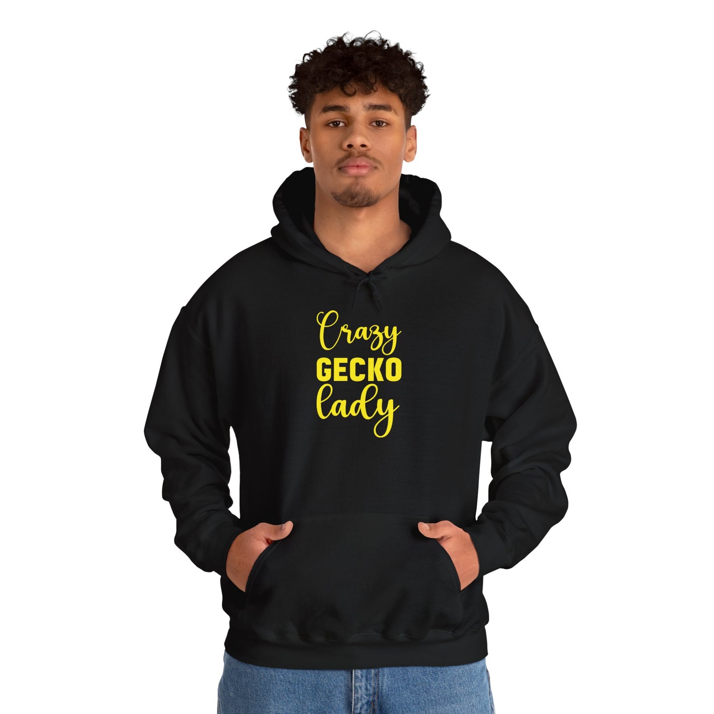 "Crazy Gecko Lady" Unisex Hooded Sweatshirt with Bold Print - Great for Reptile Lovers