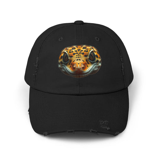 Leopard Gecko Unisex Distressed Cap - Casual Streetwear Hat for Everyday Use - Great for Reptile Lovers