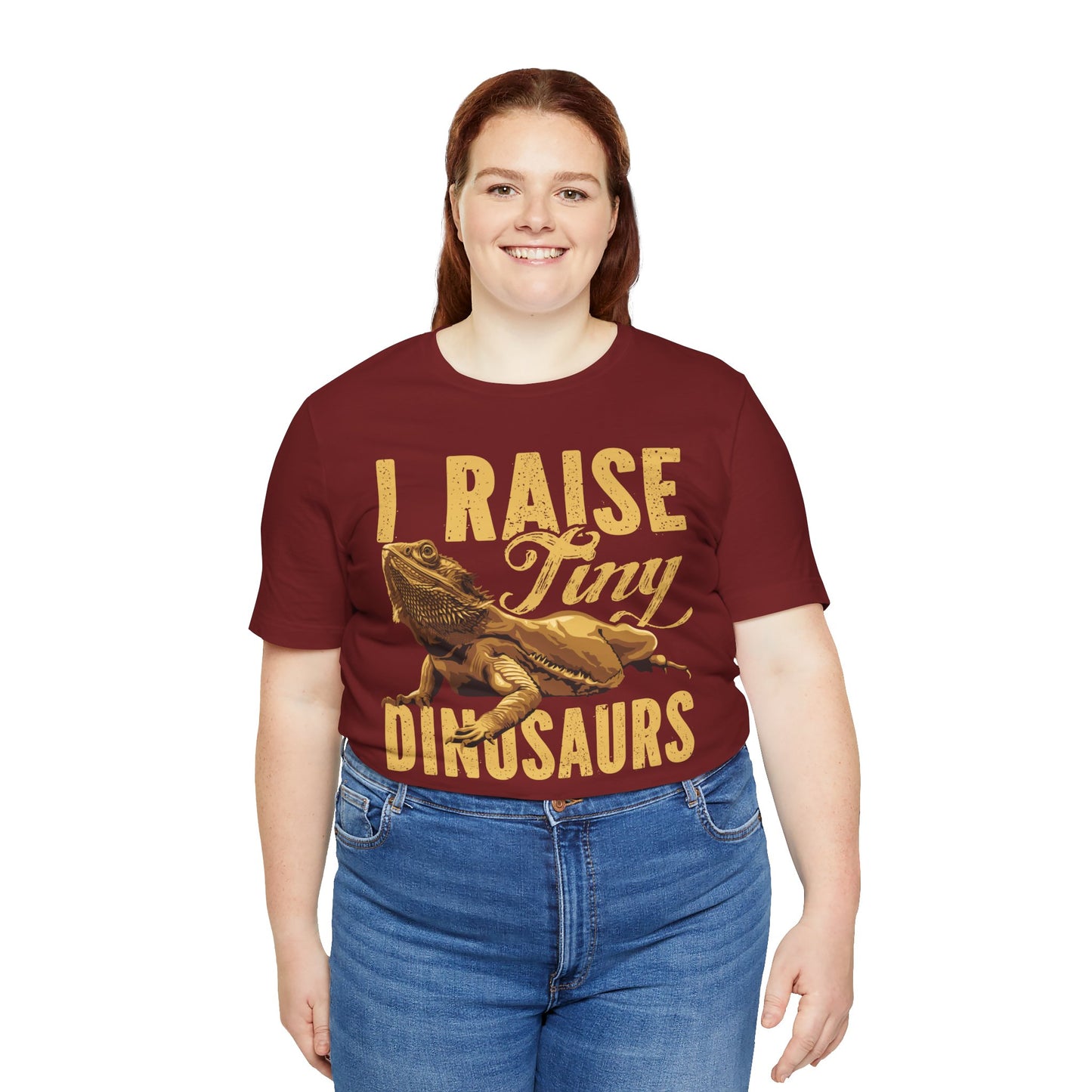 "I Raise Tiny Dinosaurs" Bearded Dragon Print Unisex Jersey Tee - Casual Everyday Wear - Great for Reptile Lovers