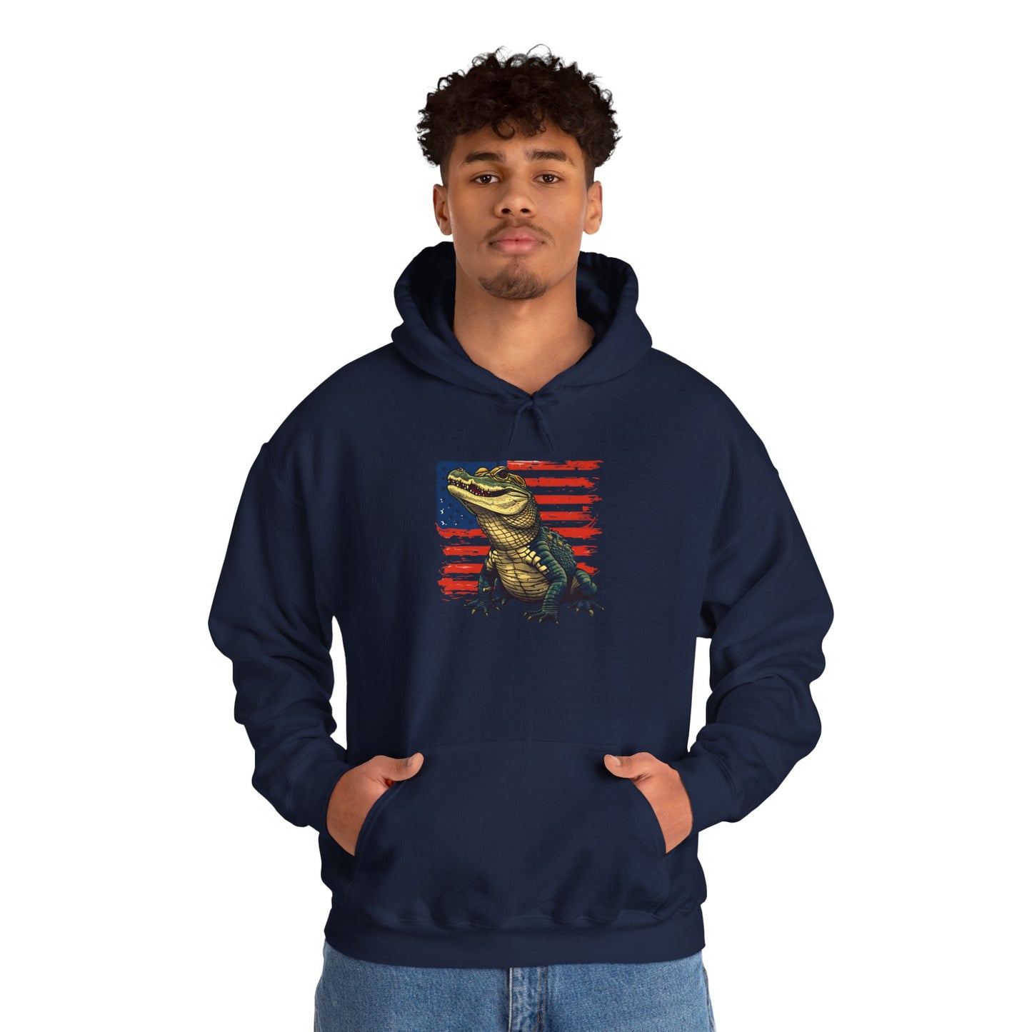 Flag Gator Cozy Unisex Hooded Sweatshirt with Bold Print - Great for Reptile Lovers