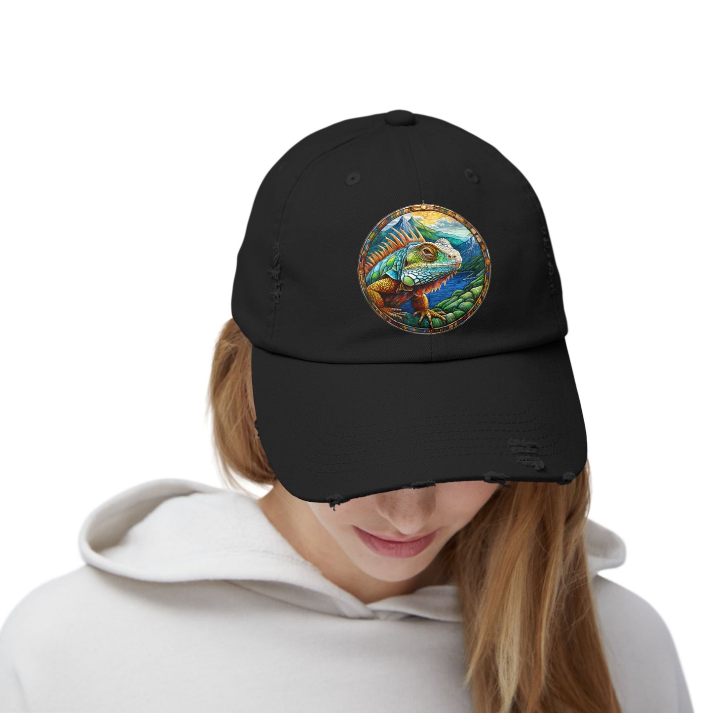 Iguana Unisex Distressed Cap - Casual Streetwear Hat for Everyday Use - Great for Reptile Lovers