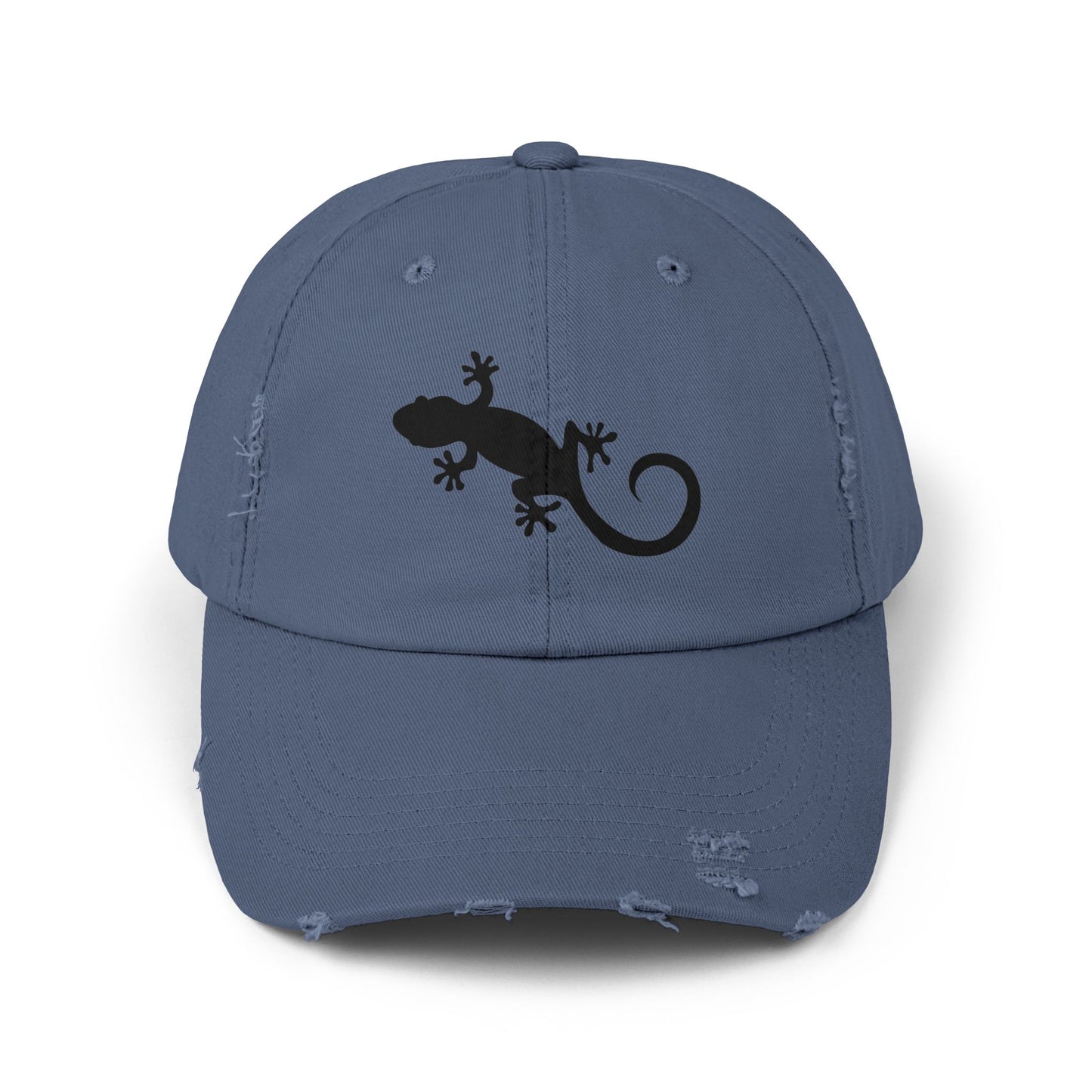 Gecko Silhouette Unisex Distressed Cap - Casual Streetwear Hat for Everyday Use - Great for Reptile Lovers