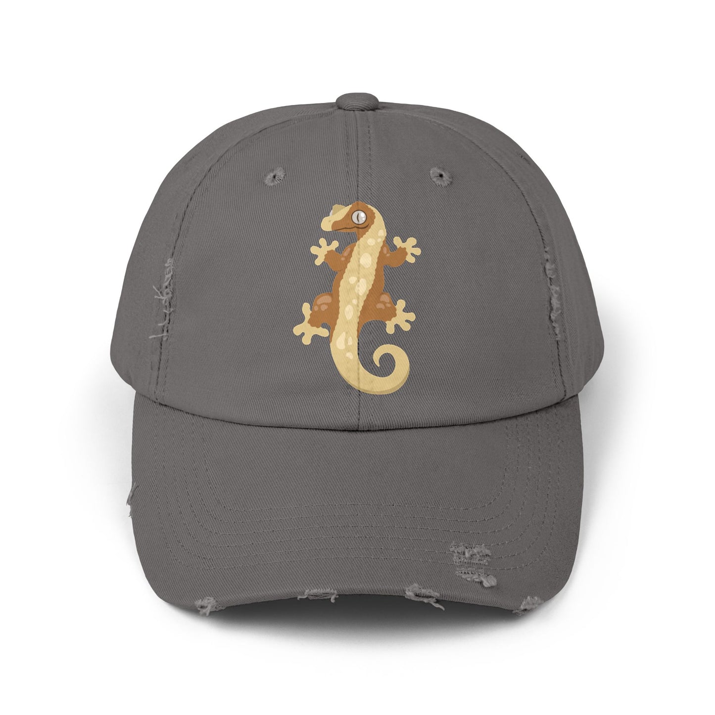 Crested Gecko Unisex Distressed Cap - Casual Streetwear Hat for Everyday Use - Great for Reptile Lovers