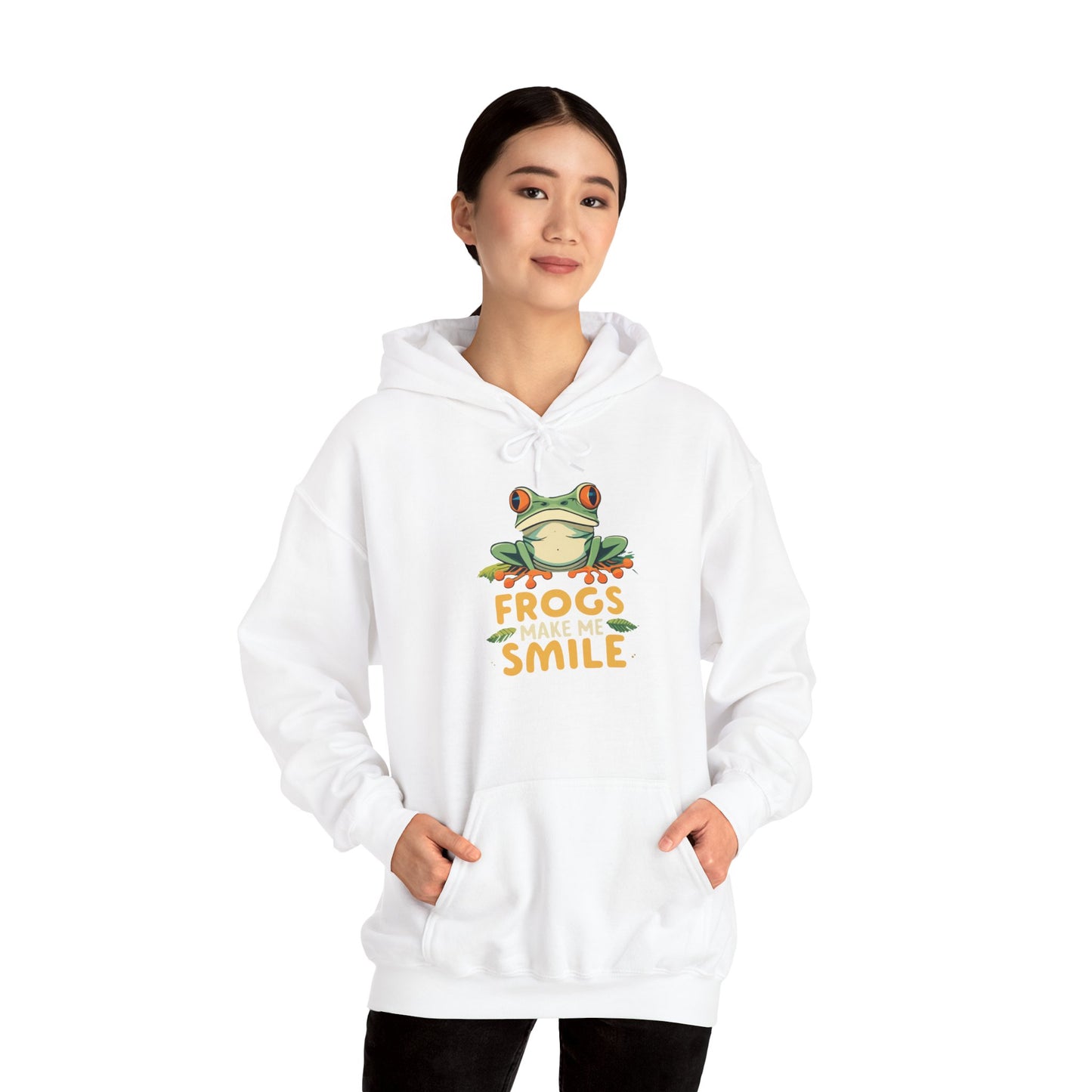 "Frogs Make Me Smile" Unisex Hooded Sweatshirt with Bold Print - Great for Reptile Lovers